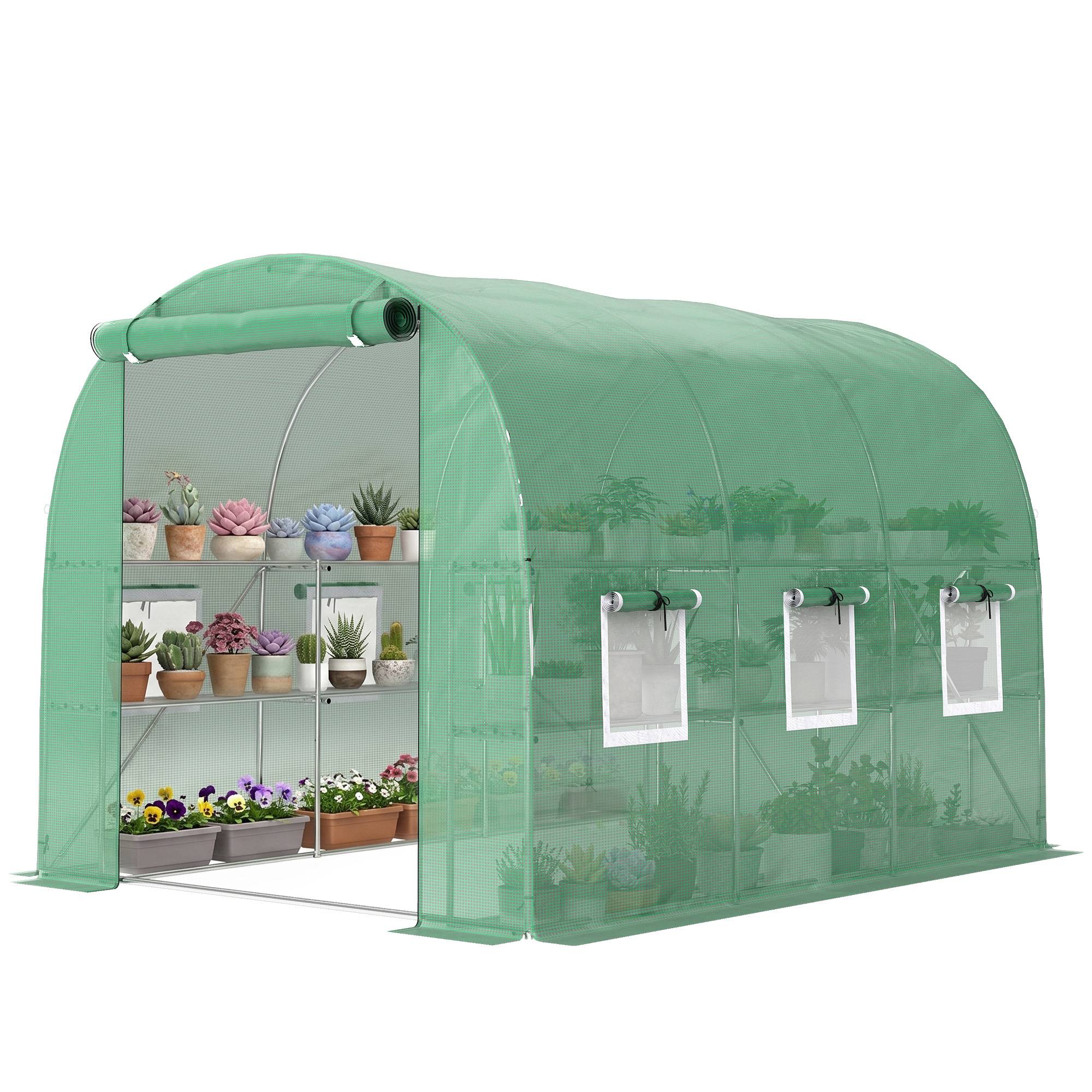 Serre aluminium 2,7x2x2 m avec étagères, fenêtres filet et porte zippée, serre jardin potager extérieure - Image 2