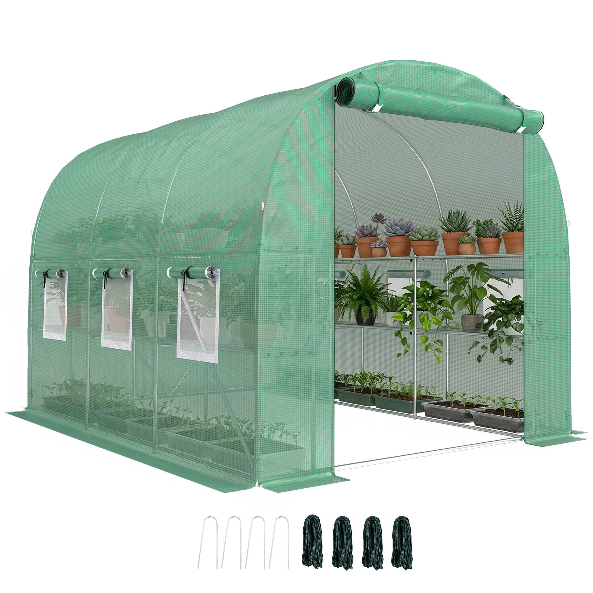 Serre aluminium 2,7x2x2 m avec étagères, fenêtres filet et porte zippée, serre jardin potager extérieure - Image 1