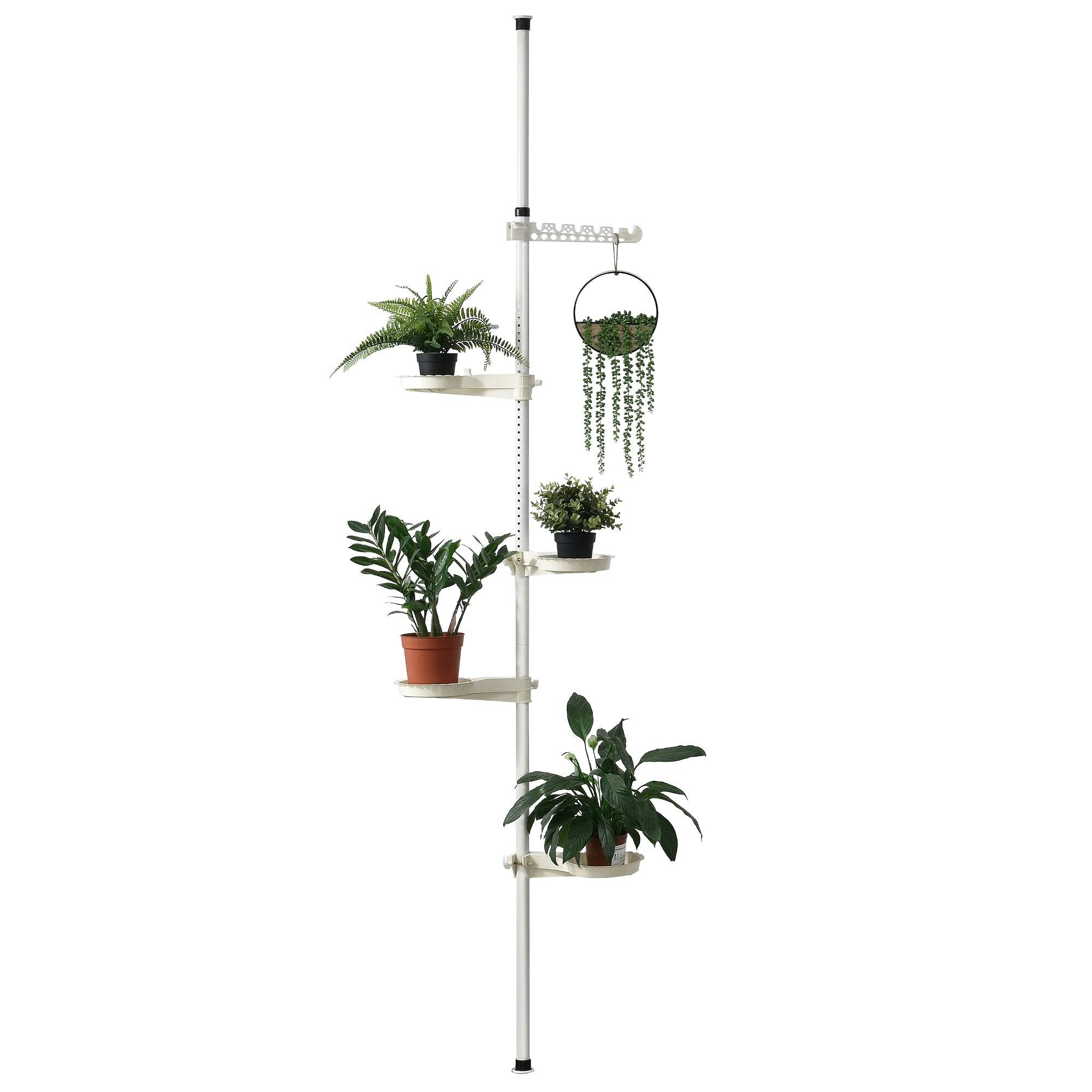 Helloshop26 - Support de fleurs télescopique porte-pot stand de plante métal et plastique réglable en hauteur entre 110 - 305 cm blanc - Image 2