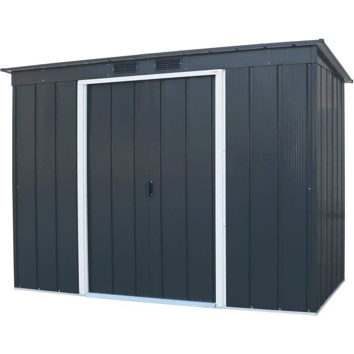 Duramax - Abri de jardin métal anthracite 3,25 m², toit plat, double porte coulissante et kit d’ancrage - DURAMAX - Image 9