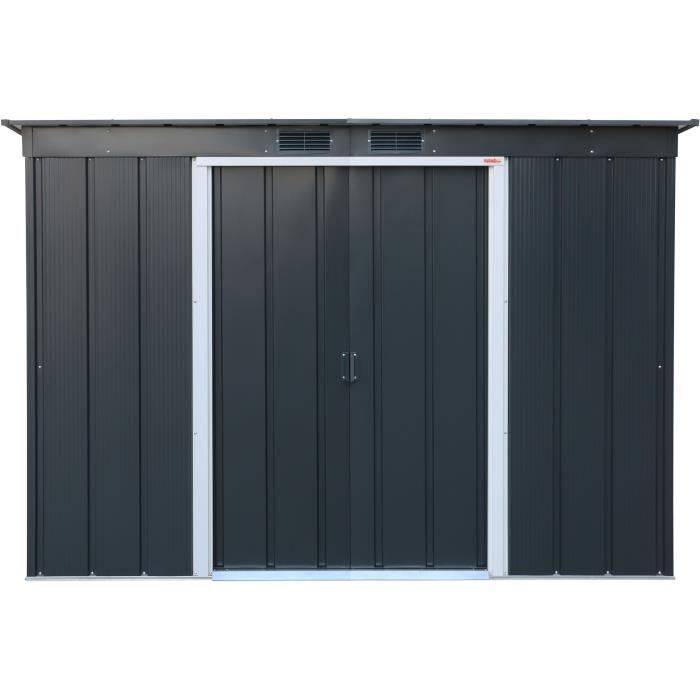 Duramax - Abri de jardin métal anthracite 3,25 m², toit plat, double porte coulissante et kit d’ancrage - DURAMAX - Image 7