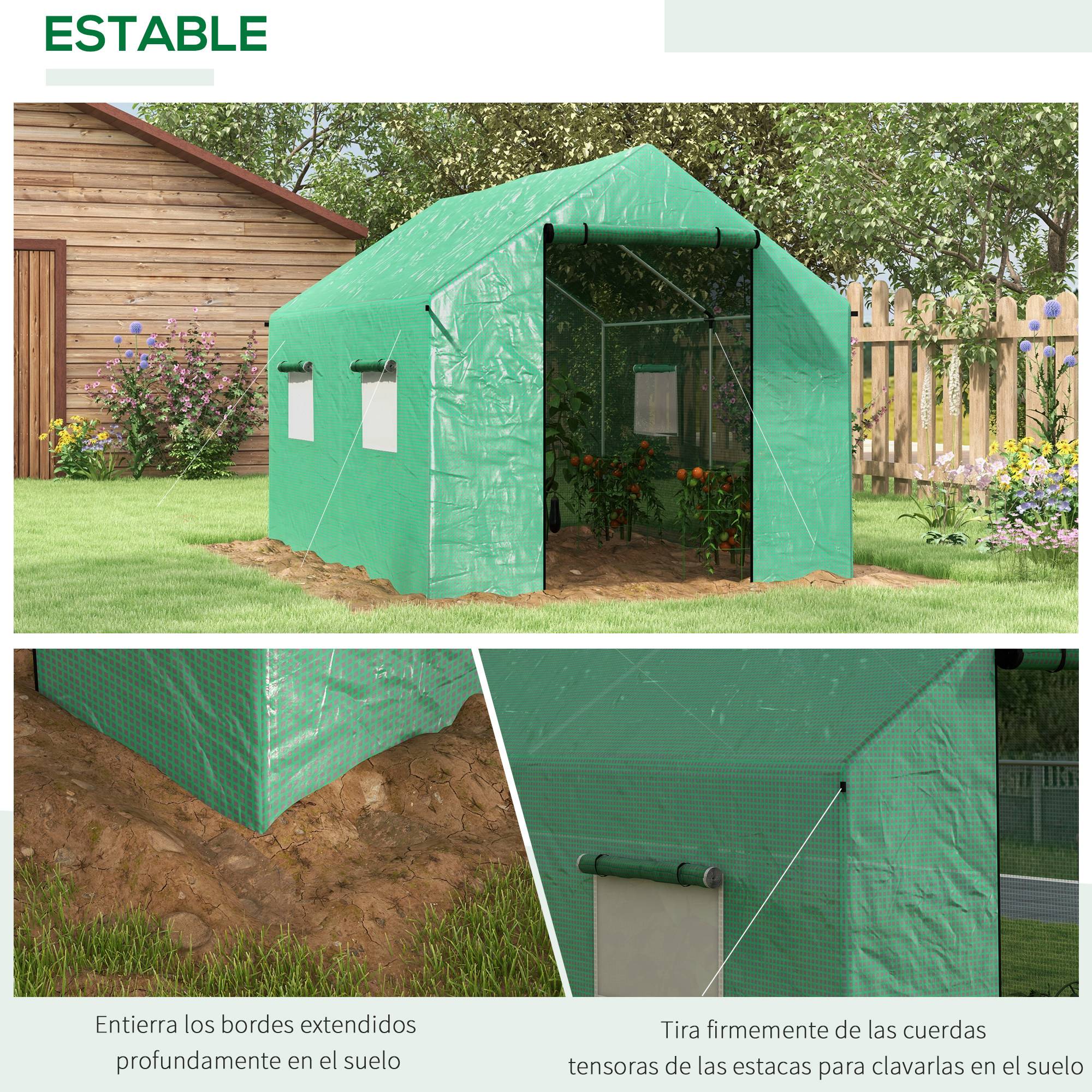 Serre Tunnel de Jardin 6m² Acier Galvanisé avec 4 Fenêtres pour Potager 2x3x2 m Vert - ComfortXL Outdoor Living - Image 8