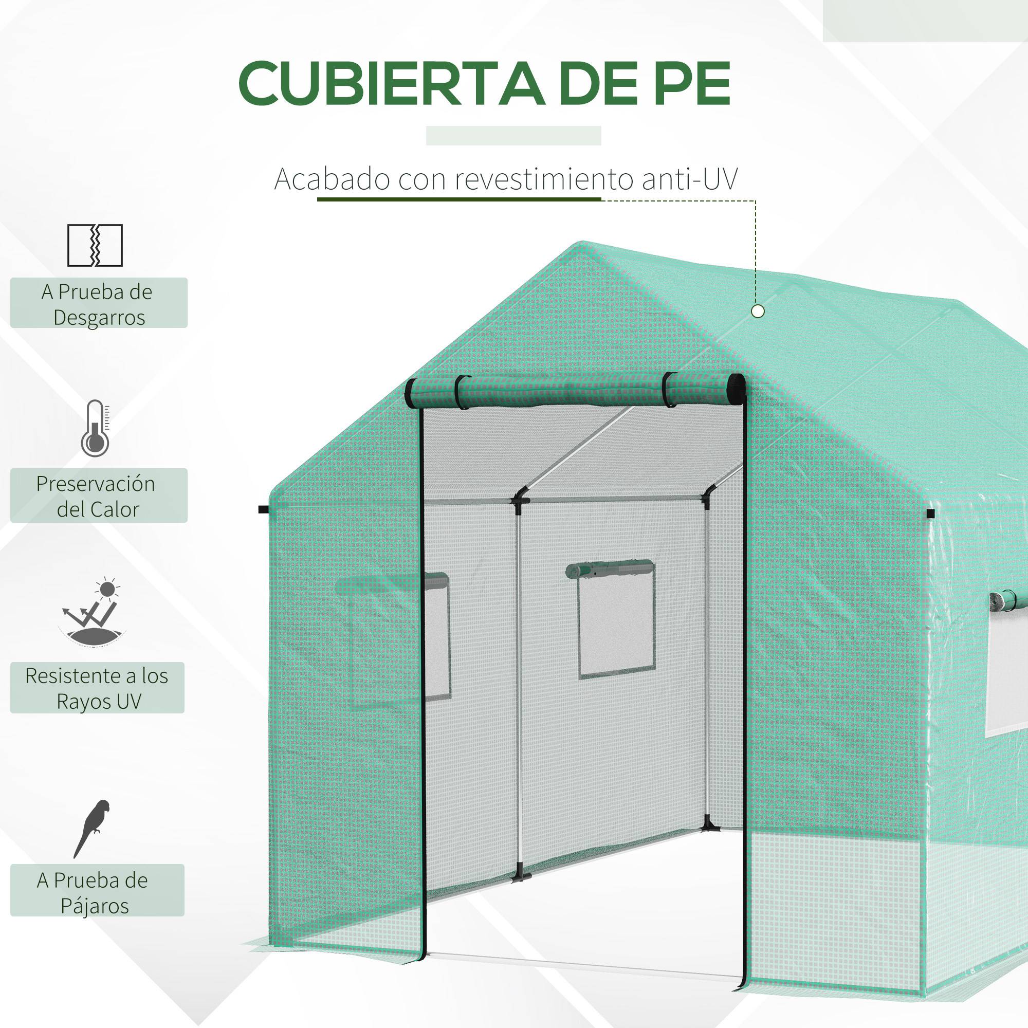 Serre Tunnel de Jardin 6m² Acier Galvanisé avec 4 Fenêtres pour Potager 2x3x2 m Vert - ComfortXL Outdoor Living - Image 6