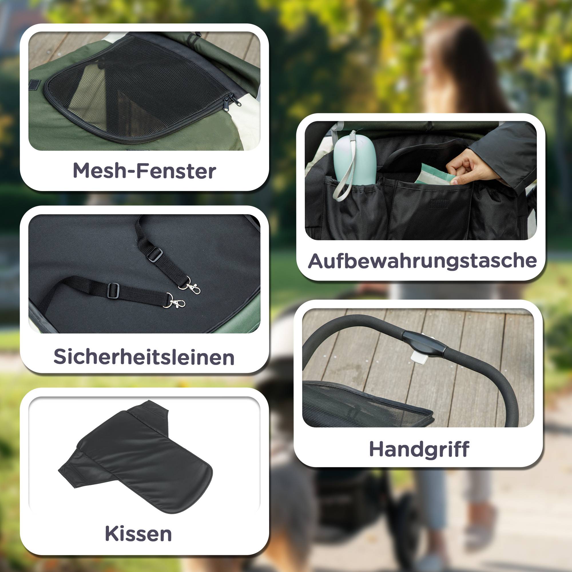 Poussette pour chien, poussette pliable pour chiens de taille moyenne, poussette pour animaux de compagnie à 4 roues, laisses de sécurité et freins - Image 9