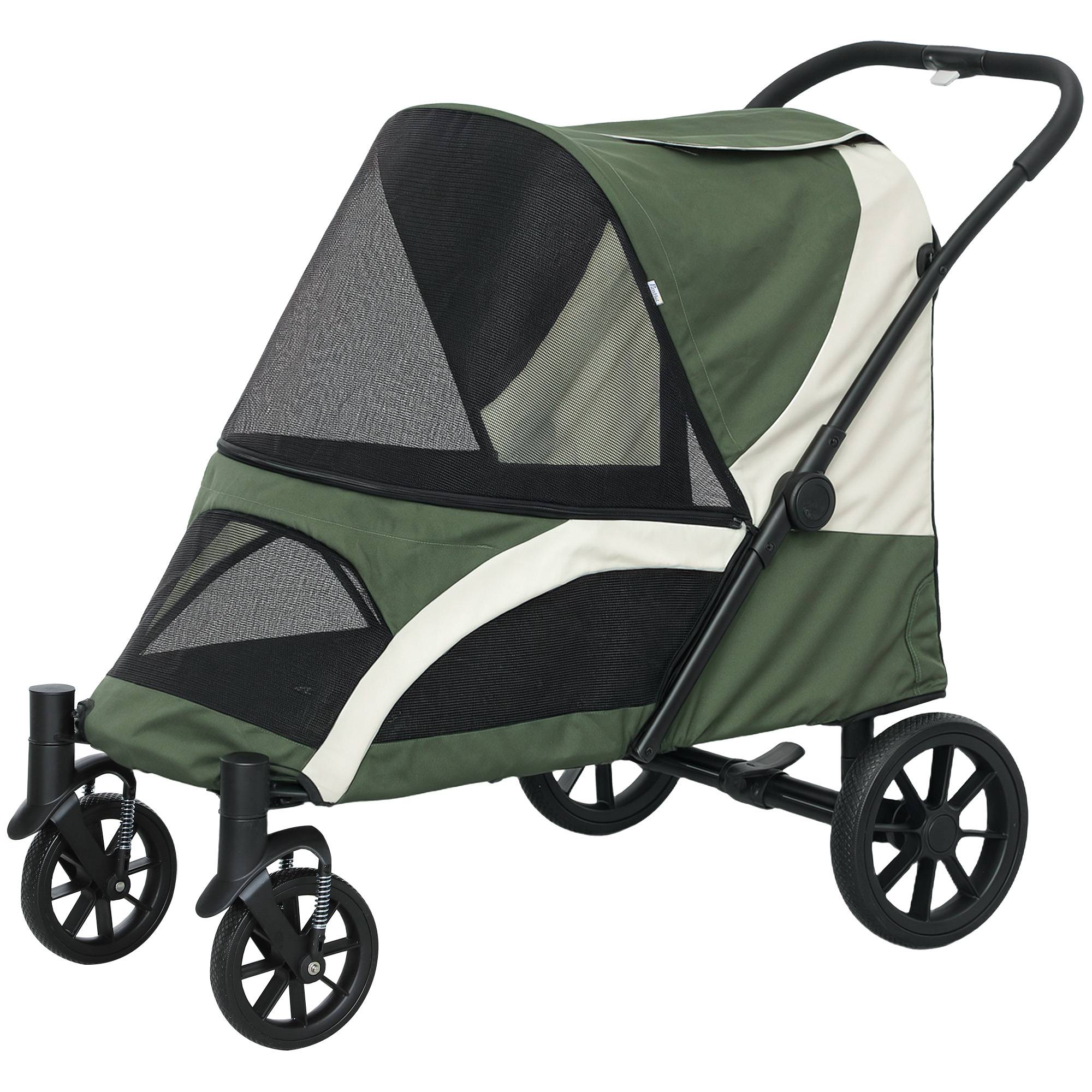 Poussette pour chien, poussette pliable pour chiens de taille moyenne, poussette pour animaux de compagnie à 4 roues, laisses de sécurité et freins - Image 2