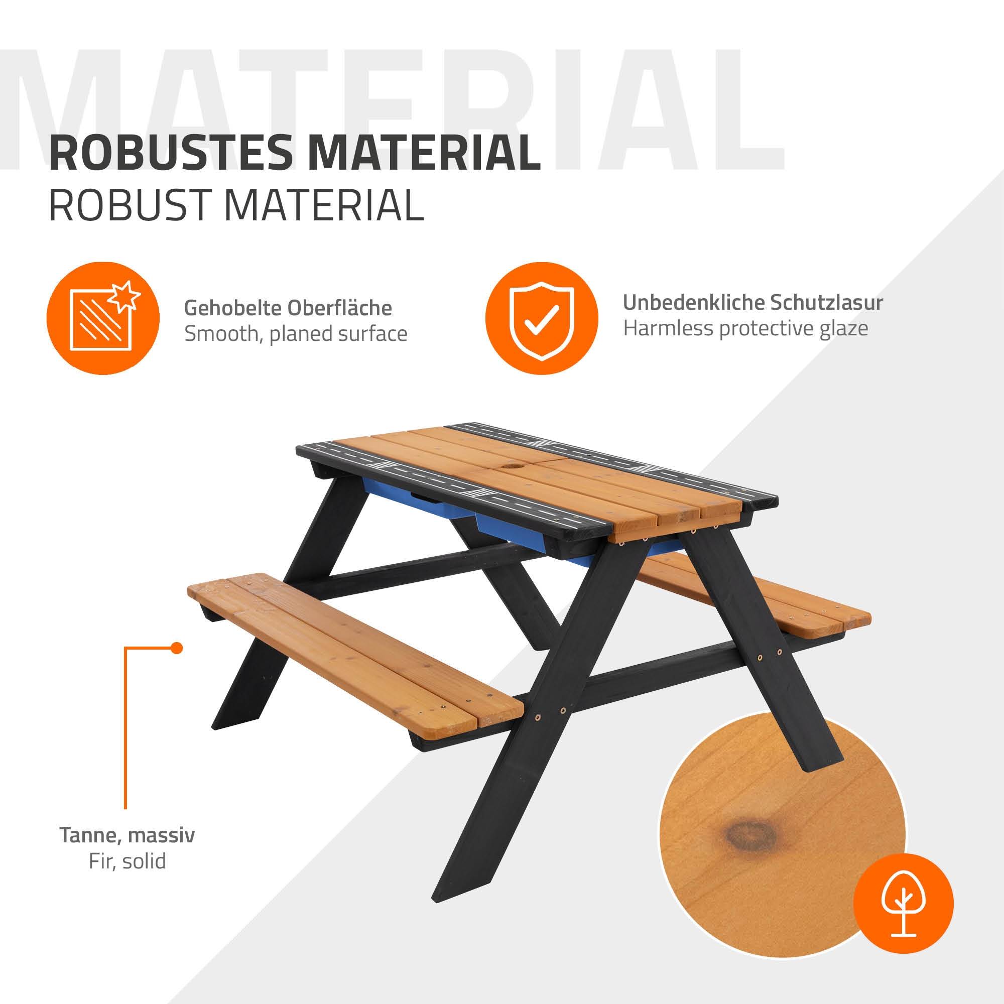 Ensemble de sièges pour enfants brun natural en bois massif comprenant 2 bacs plateau amovible table de pique-nique avec 4 places ideal pour jardín - Image 6
