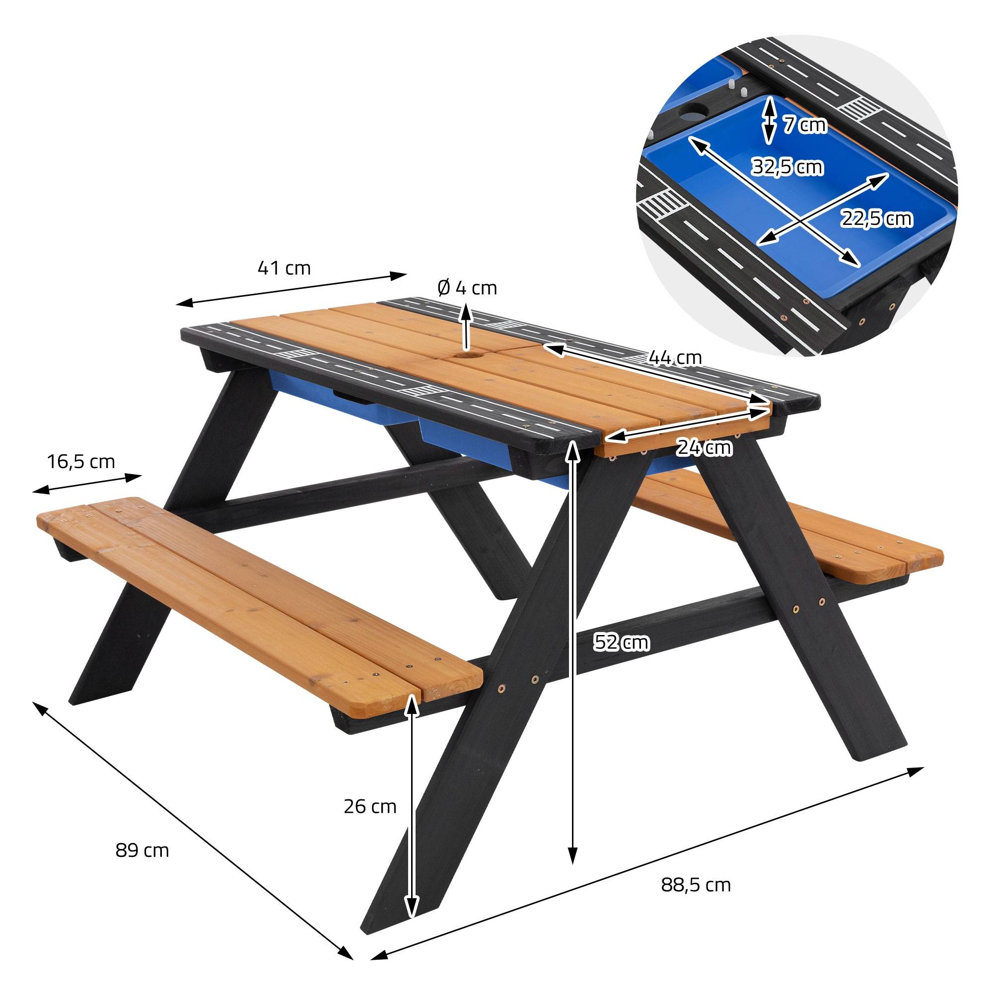 Ensemble de sièges pour enfants brun natural en bois massif comprenant 2 bacs plateau amovible table de pique-nique avec 4 places ideal pour jardín - Image 7