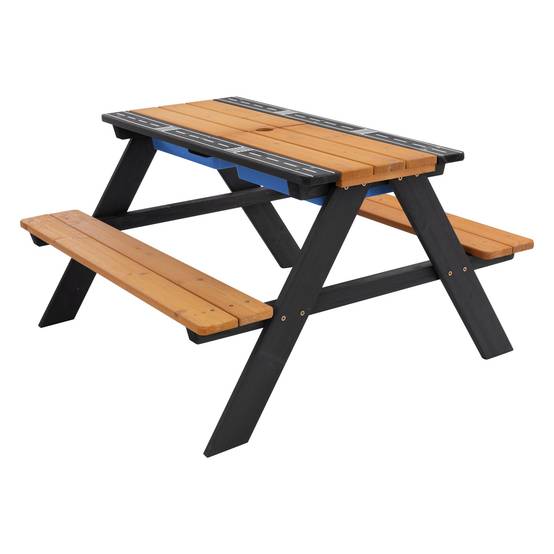 Ensemble de sièges pour enfants brun natural en bois massif comprenant 2 bacs plateau amovible table de pique-nique avec 4 places ideal pour jardín - Image 1