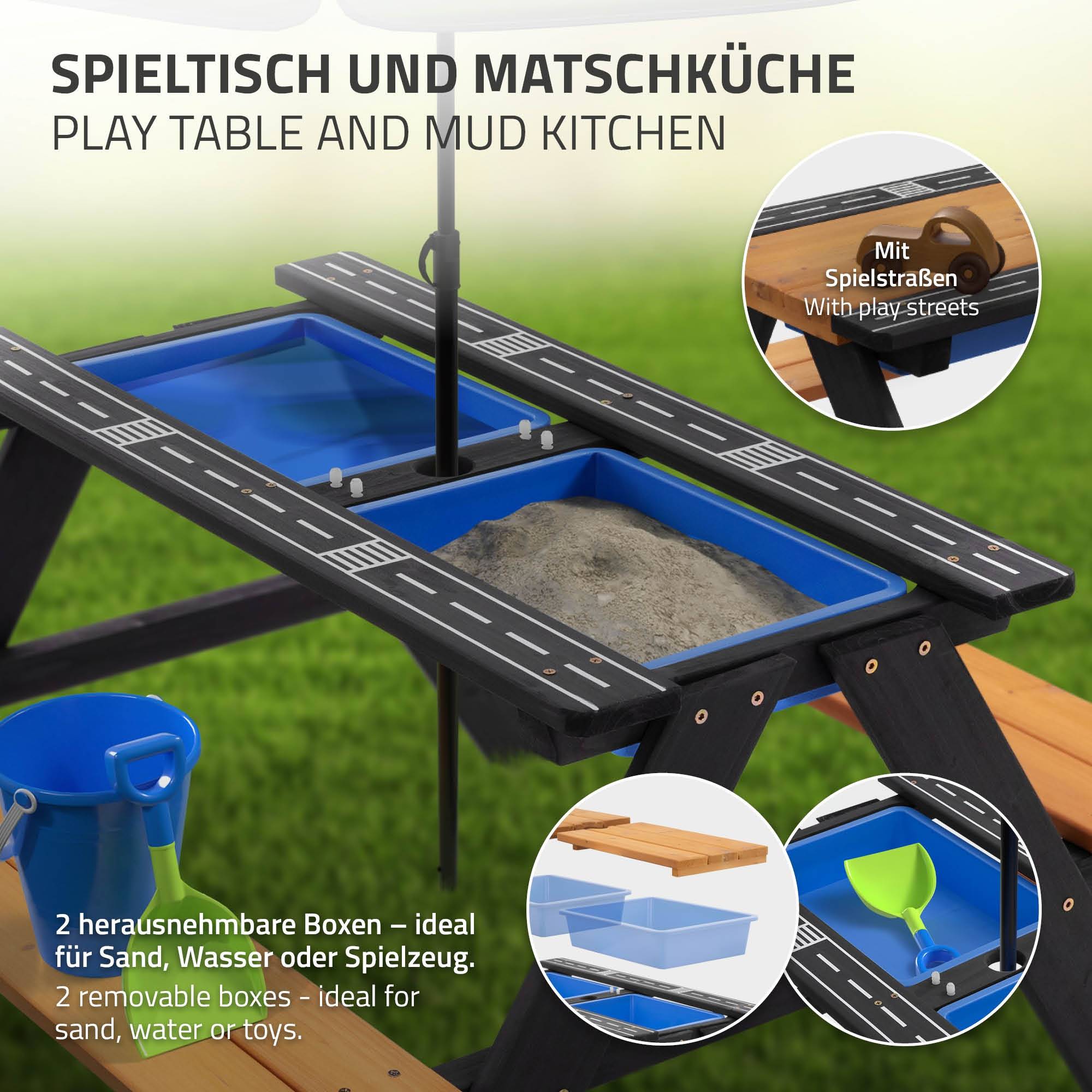 Ensemble de sièges pour enfants brun natural en bois massif comprenant 2 bacs plateau amovible table de pique-nique avec 4 places ideal pour jardín - Image 5