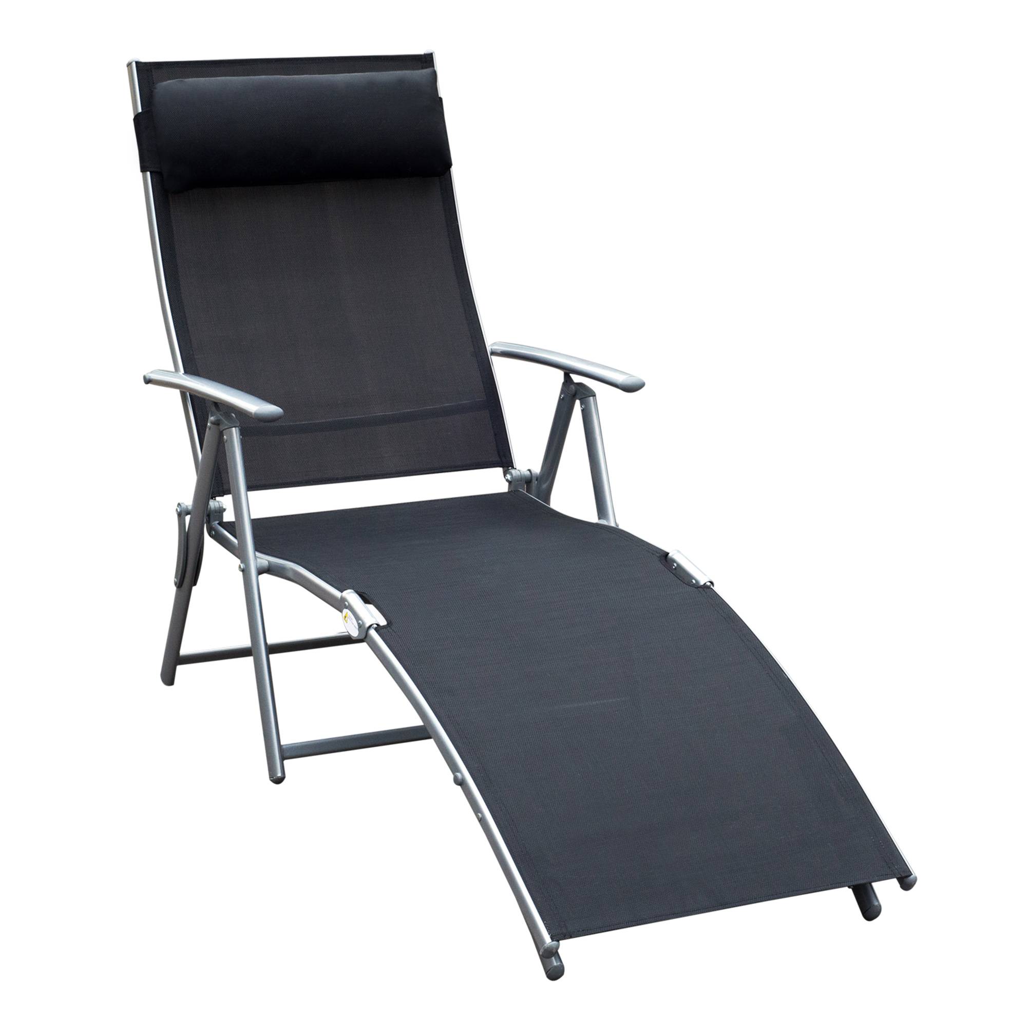 Transat pliant avec coussin, en métal, pour la plage et la terrasse, noir - Image 1