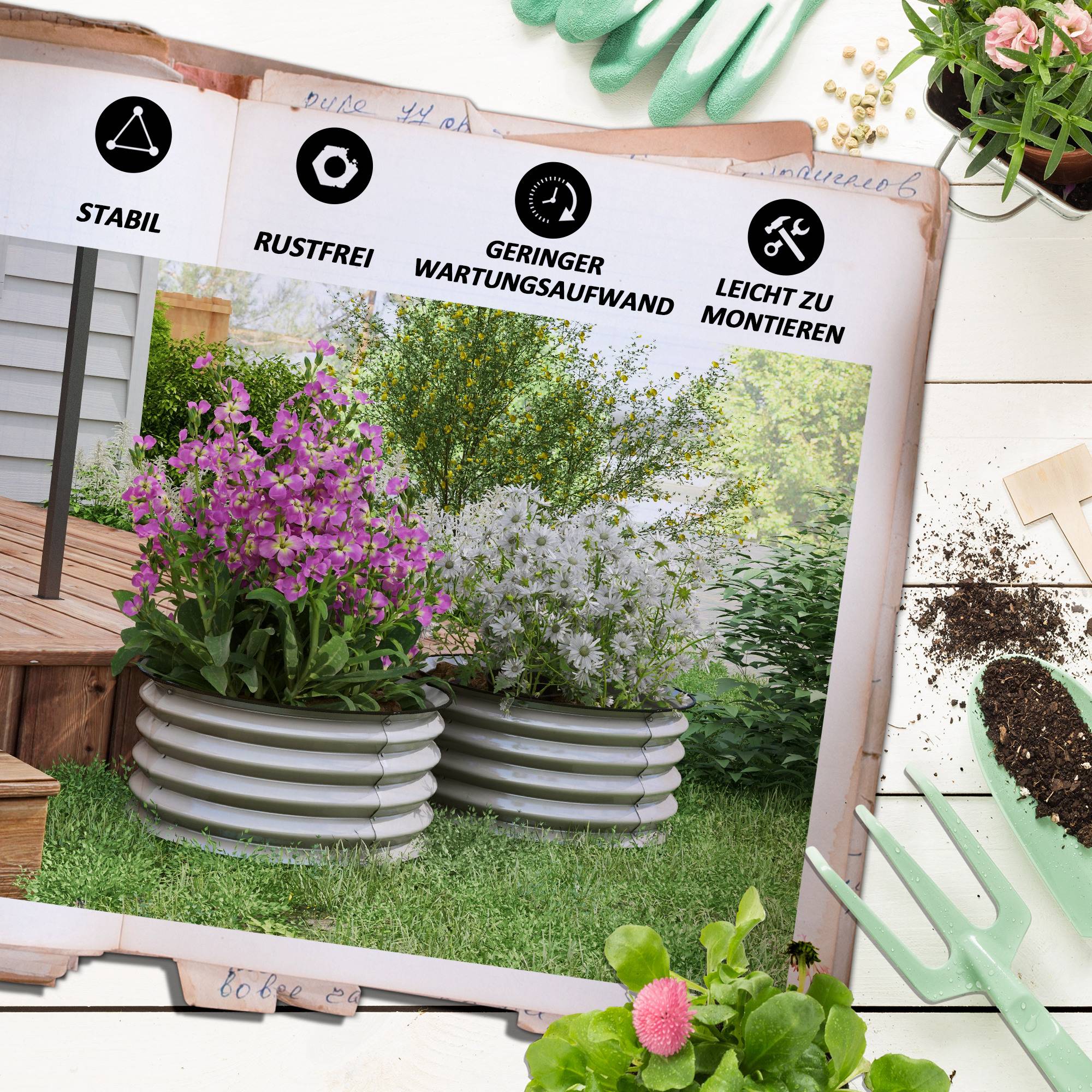 ComfortXL - Lot 2 carrés potagers ronds Métal Galvanisé Extérieur Modulable Ø60x30cm Argent - ComfortXL Outdoor Living - Image 9