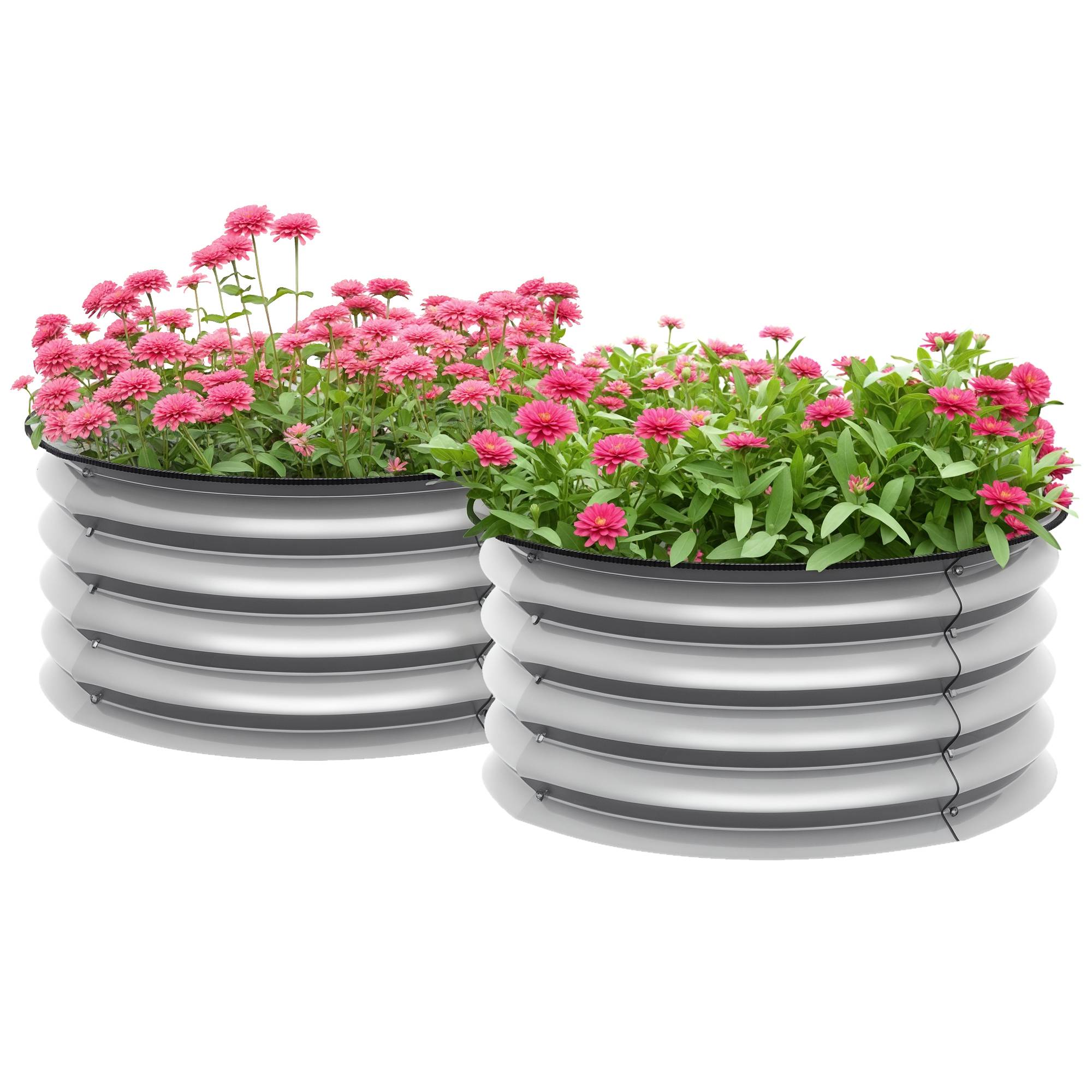 ComfortXL - Lot 2 carrés potagers ronds Métal Galvanisé Extérieur Modulable Ø60x30cm Argent - ComfortXL Outdoor Living - Image 1