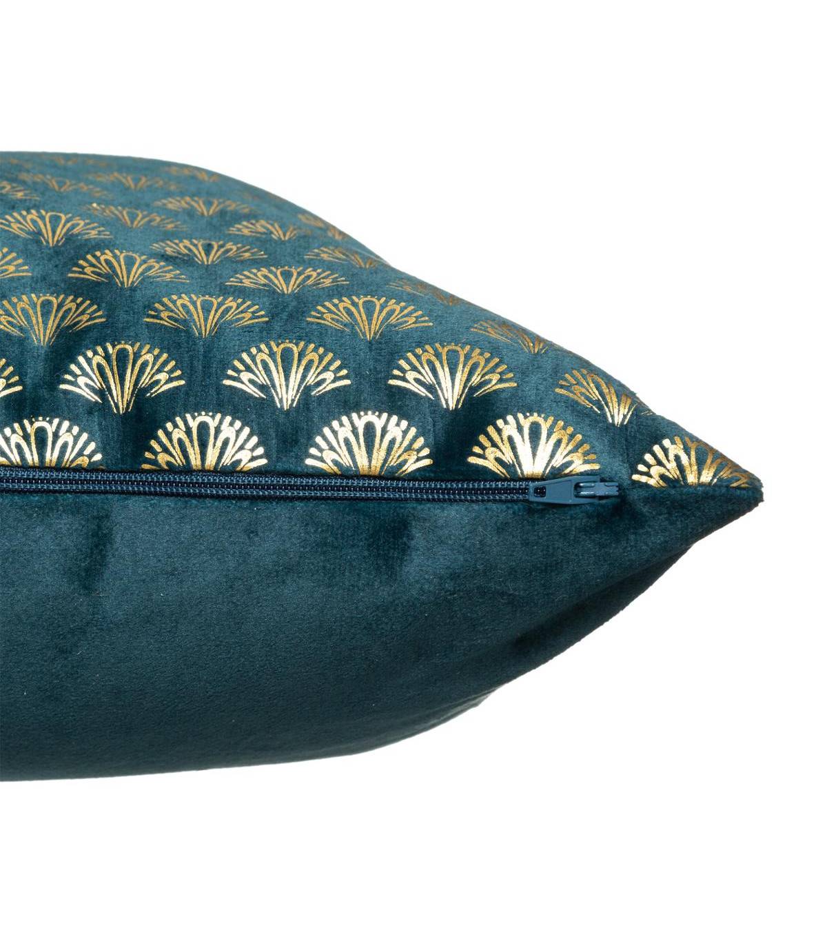 Coussin déhoussable velours Bleu Canard et Or 40 x 40 cm - Image 2