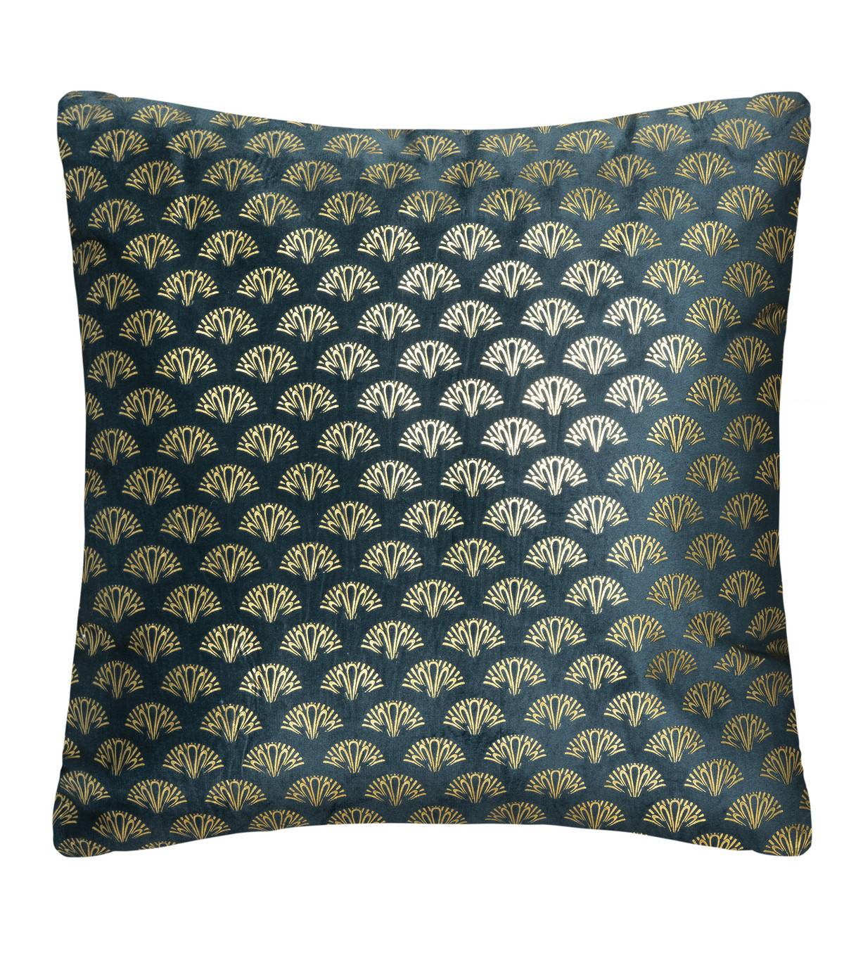 Coussin déhoussable velours Bleu Canard et Or 40 x 40 cm - Image 1