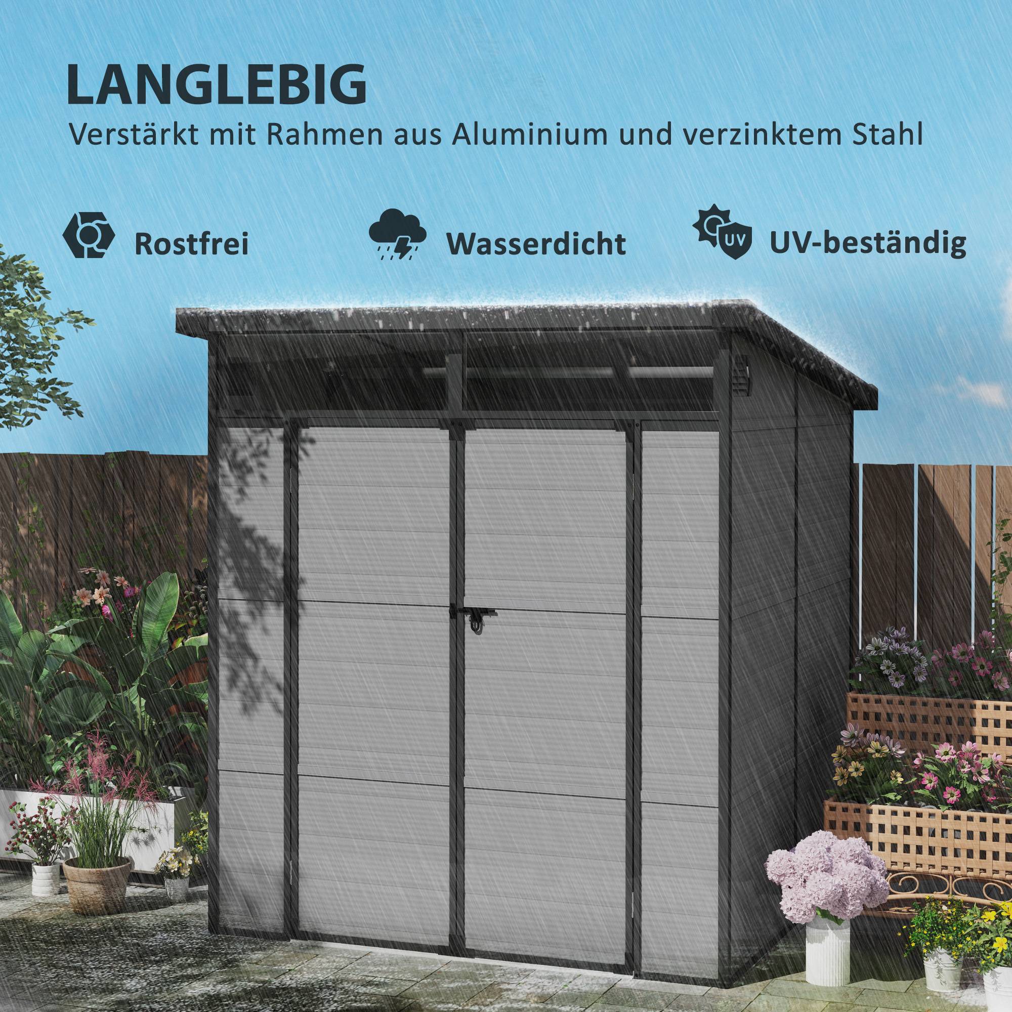 Abri de jardin résine rangement extérieur toit monopente 191x190x215cm gris clair - ComfortXL Outdoor Living - Image 4