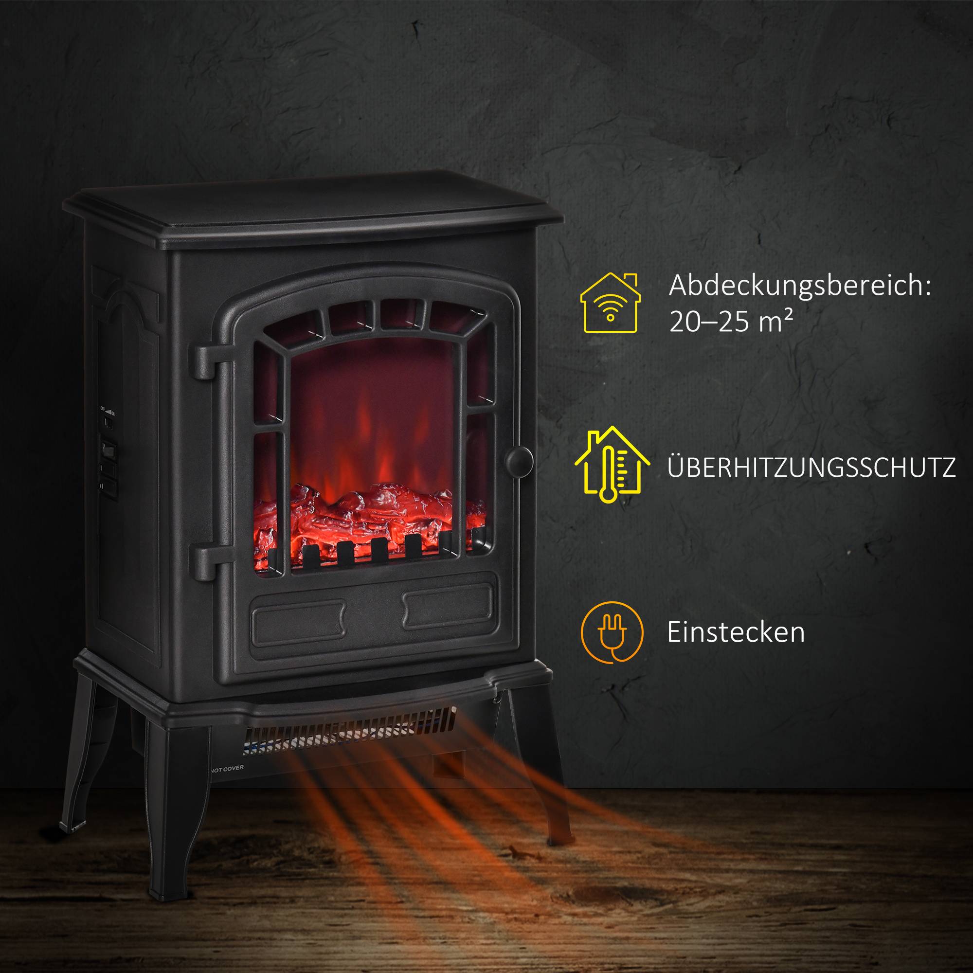 Sans Marque - Cheminée électrique au sol, 2 niveaux de chauffage, effet de flammes réaliste, polyvalent - Image 8