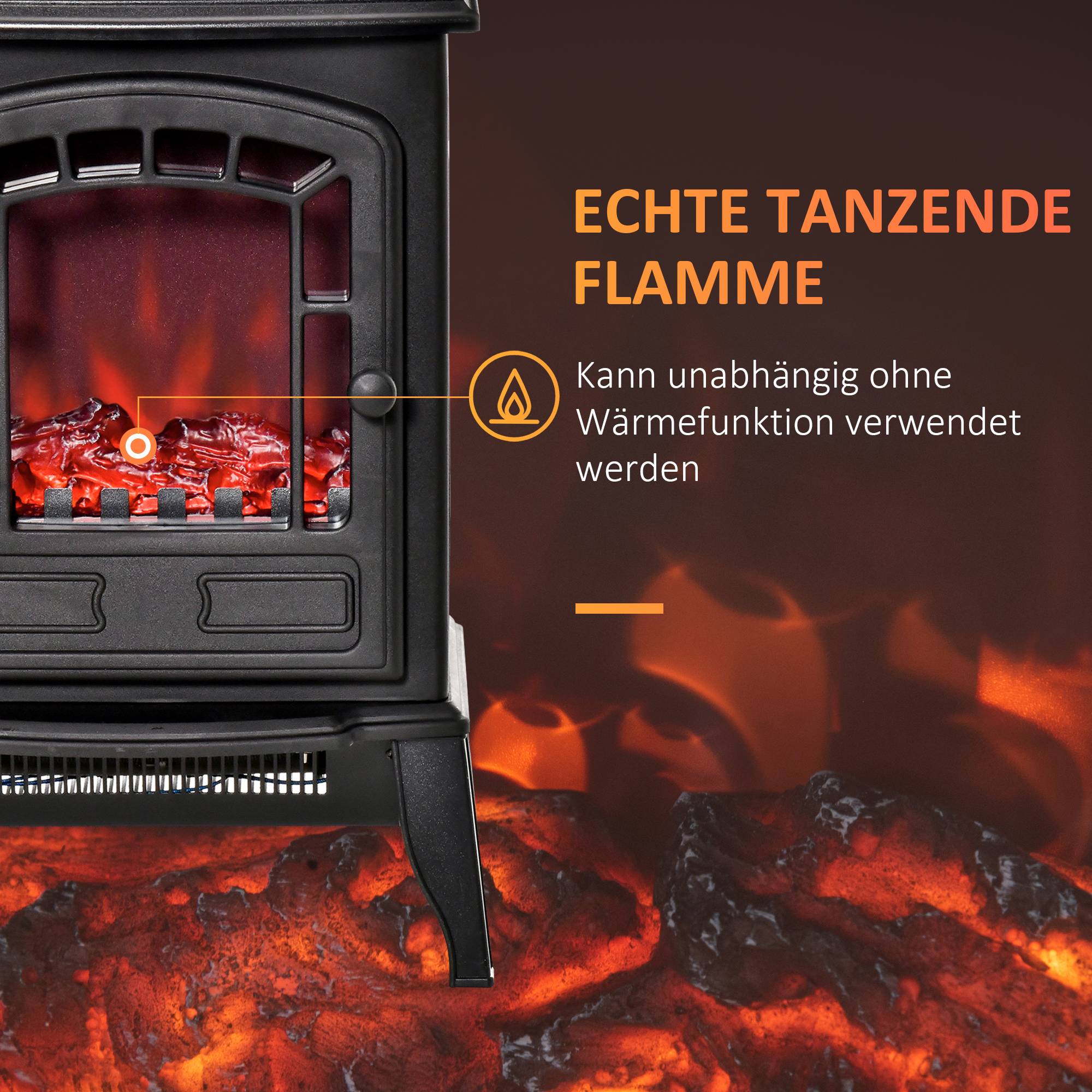 Sans Marque - Cheminée électrique au sol, 2 niveaux de chauffage, effet de flammes réaliste, polyvalent - Image 6