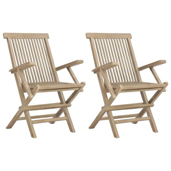 Lot De 2 Chaises de jardin Pliables Chaises D'extérieur - gris 56x61x89cm bois teck MP282 - Image 1