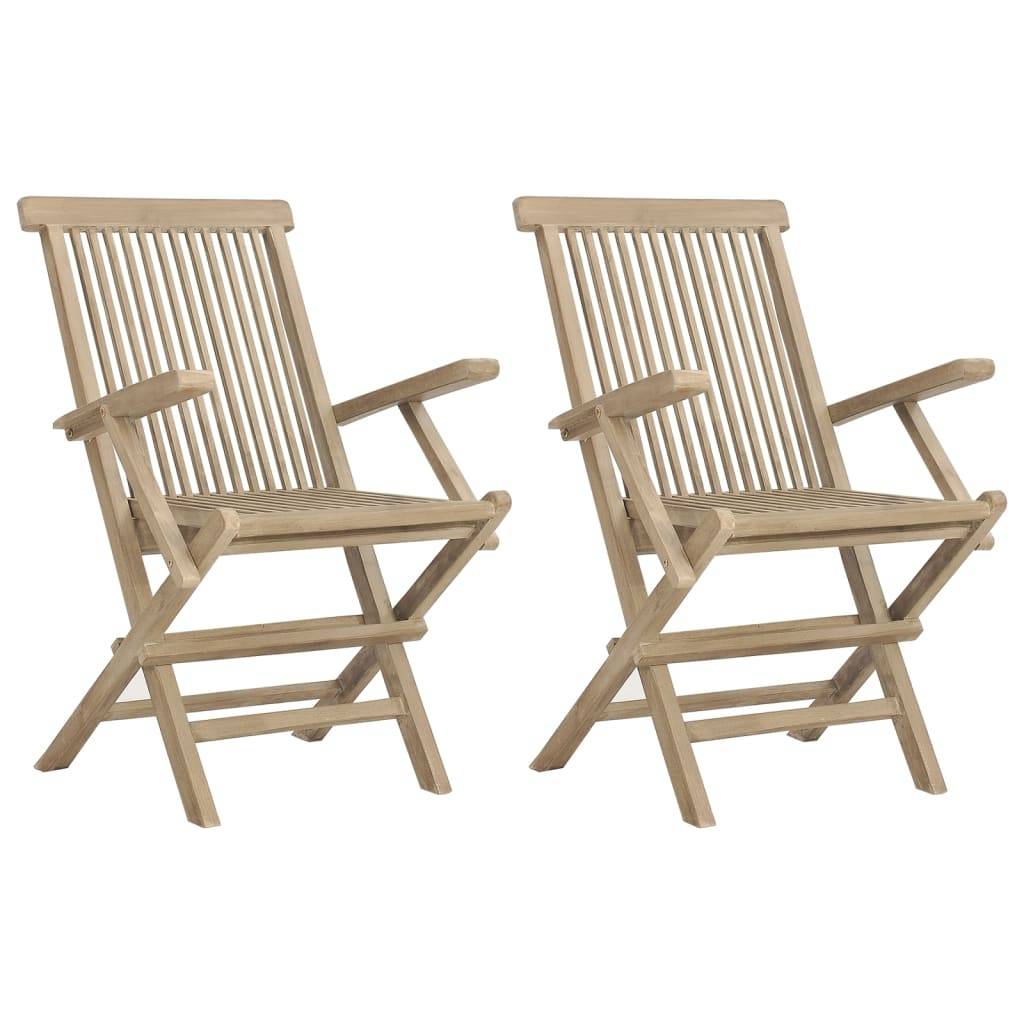 Lot De 2 Chaises de jardin Pliables Chaises D'extérieur - gris 56x61x89cm bois teck MP282 - Image 1