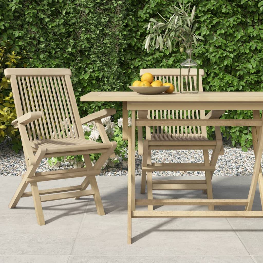 Lot De 2 Chaises de jardin Pliables Chaises D'extérieur - gris 56x61x89cm bois teck MP282 - Image 2