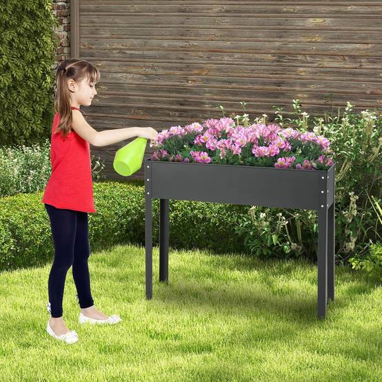 Jardinière Surélevé en Métal avec Trou de Drainage, Lit de Jardin avec Pieds, Grand Bac de Culture pour Plantes Fleurs, 102 x 26,5 x 80 cm - Image 8