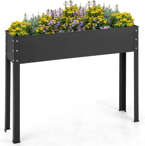 Jardinière Surélevé en Métal avec Trou de Drainage, Lit de Jardin avec Pieds, Grand Bac de Culture pour Plantes Fleurs, 102 x 26,5 x 80 cm - Image 1