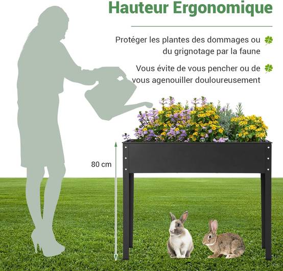 Jardinière Surélevé en Métal avec Trou de Drainage, Lit de Jardin avec Pieds, Grand Bac de Culture pour Plantes Fleurs, 102 x 26,5 x 80 cm - Image 5