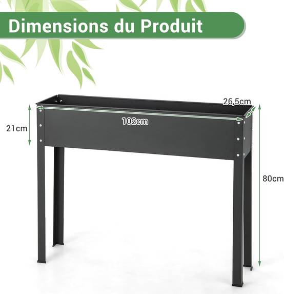 Jardinière Surélevé en Métal avec Trou de Drainage, Lit de Jardin avec Pieds, Grand Bac de Culture pour Plantes Fleurs, 102 x 26,5 x 80 cm - Image 4
