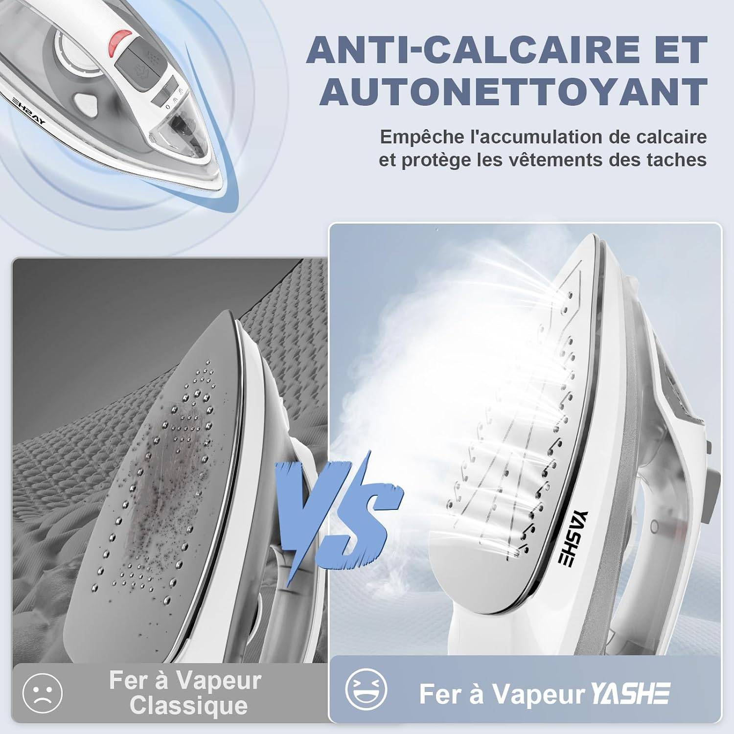 Fer à repasser vapeur 2300 W, 300 ml, 25 g/min, pressing 150 g/min – YASHE - Image 5