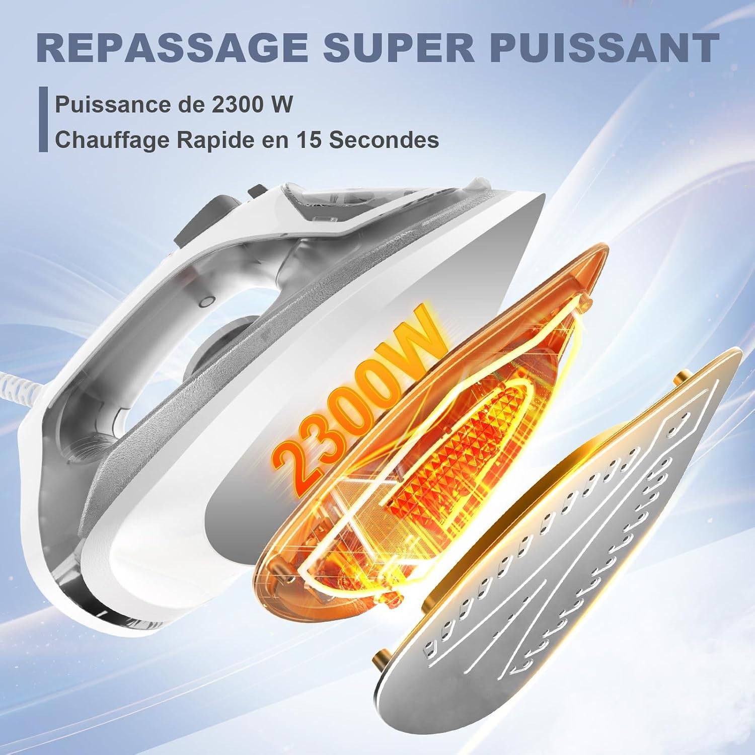 Fer à repasser vapeur 2300 W, 300 ml, 25 g/min, pressing 150 g/min – YASHE - Image 3