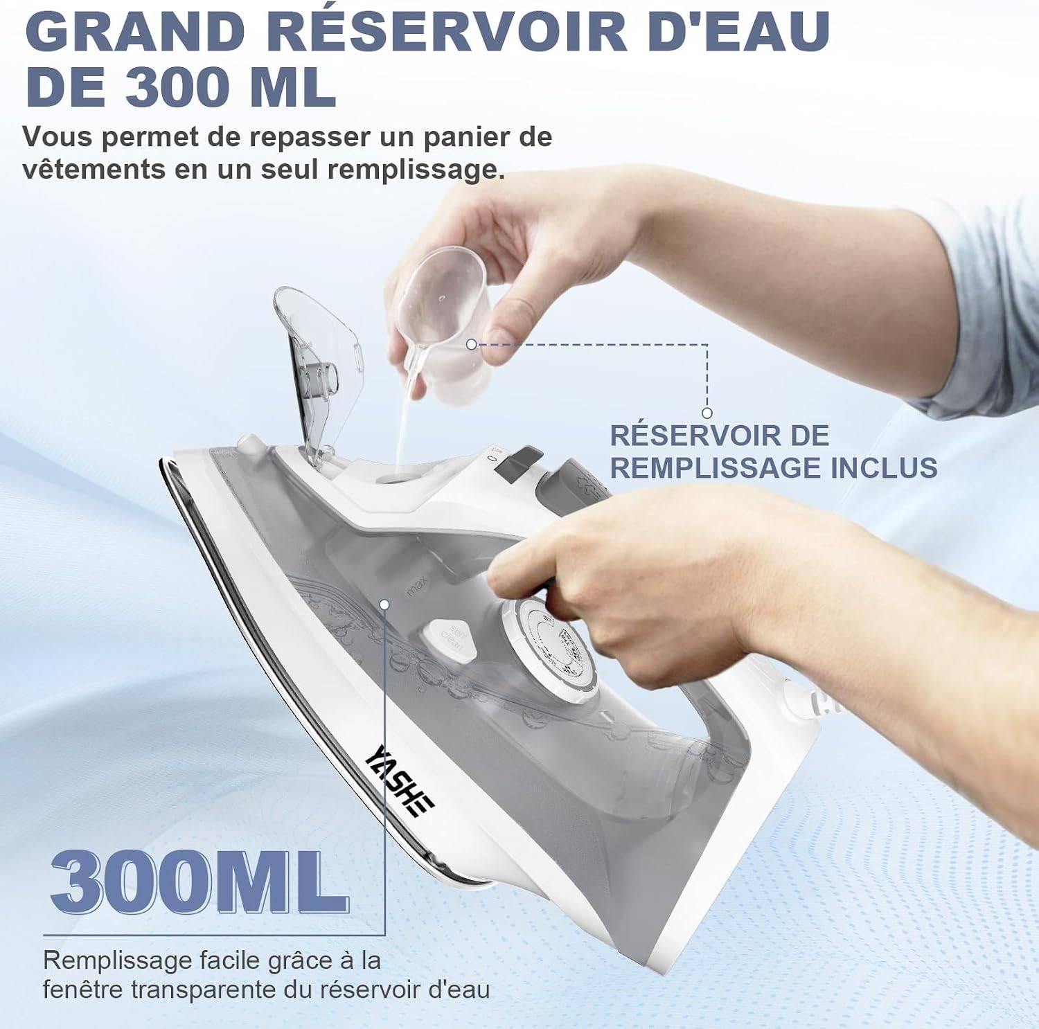 Fer à repasser vapeur 2300 W, 300 ml, 25 g/min, pressing 150 g/min – YASHE - Image 6