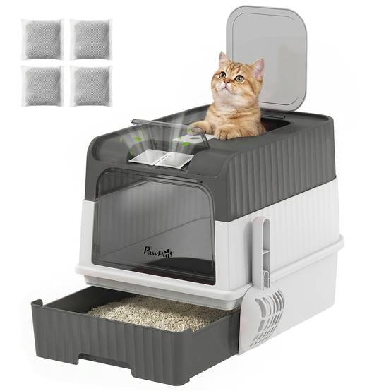 Litière fermée M avec couvercle, bac amovible, pelle, 4 sachets désodorisants, gris - Image 1