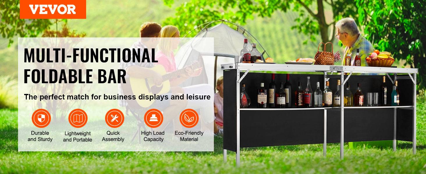 VEVOR Comptoir de stand pliant 195x38.5x88cm, portable avec étagère et sac, pour foire, fête. - Image 9