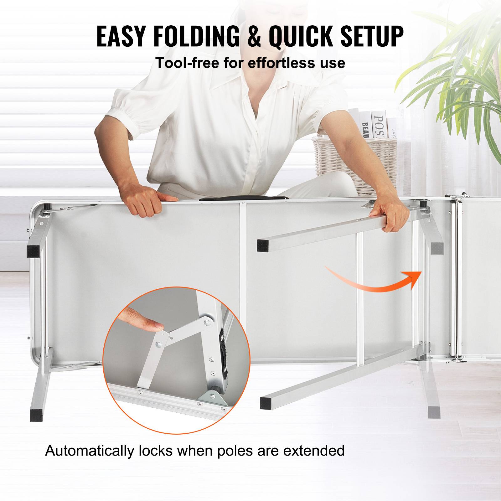 VEVOR Comptoir de stand pliant 195x38.5x88cm, portable avec étagère et sac, pour foire, fête. - Image 4