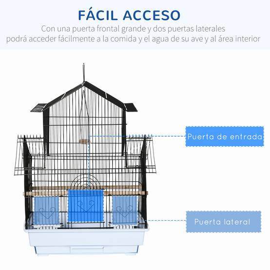 Cage à oiseaux en acier avec plateau extractible et 2 mangeoires, pour pinsons et perruches, 50,5x41x63 cm, blanc - Image 8