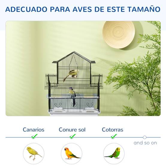 Cage à oiseaux en acier avec plateau extractible et 2 mangeoires, pour pinsons et perruches, 50,5x41x63 cm, blanc - Image 9