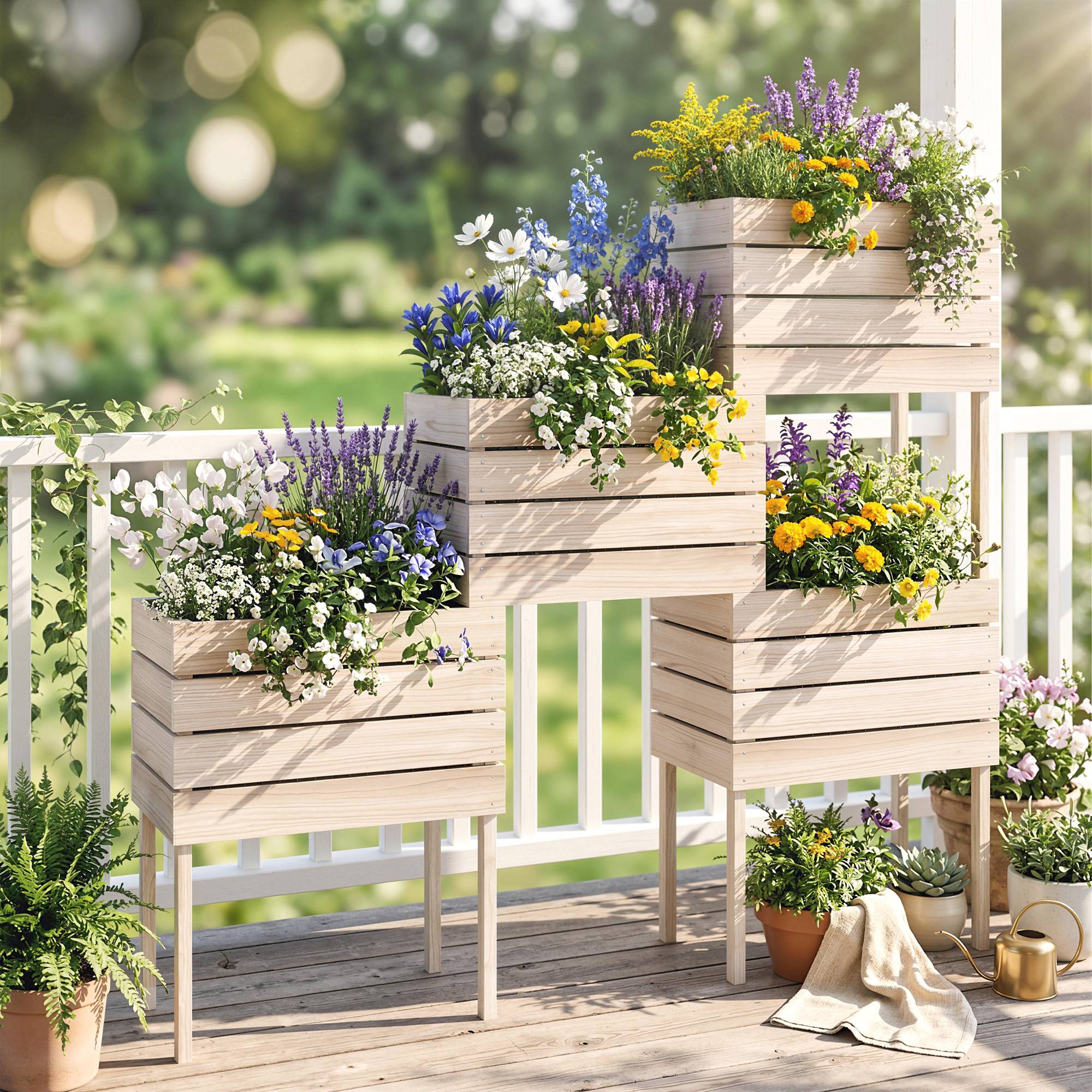 Sans Marque - Potager surélevé 4 pots 50x30x60 cm bois naturel - Image 3
