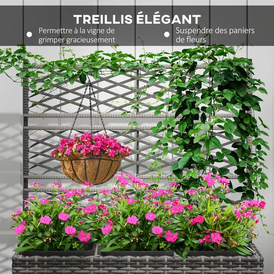 Jardinière avec treillis résine tressée et acier naturel 84 x 30 x 107 cm - PANGIVO - Image 8