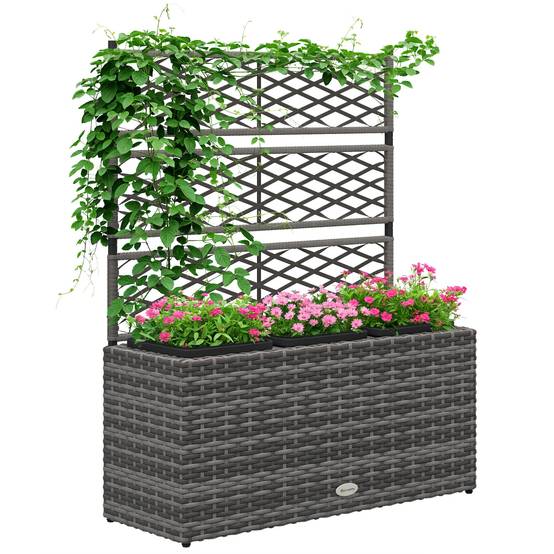 Jardinière avec treillis résine tressée et acier naturel 84 x 30 x 107 cm - PANGIVO - Image 1