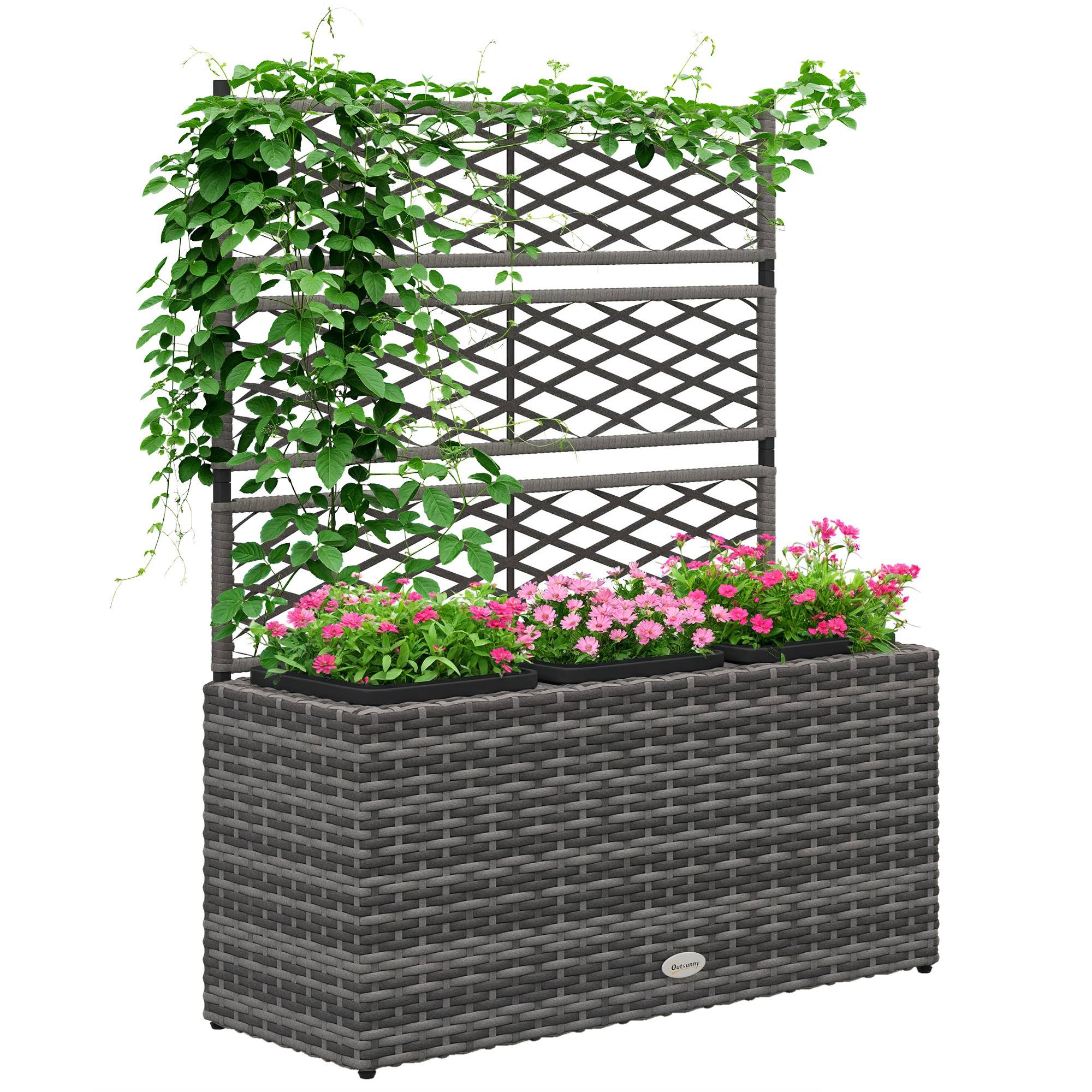Jardinière avec treillis résine tressée et acier naturel 84 x 30 x 107 cm - PANGIVO - Image 1