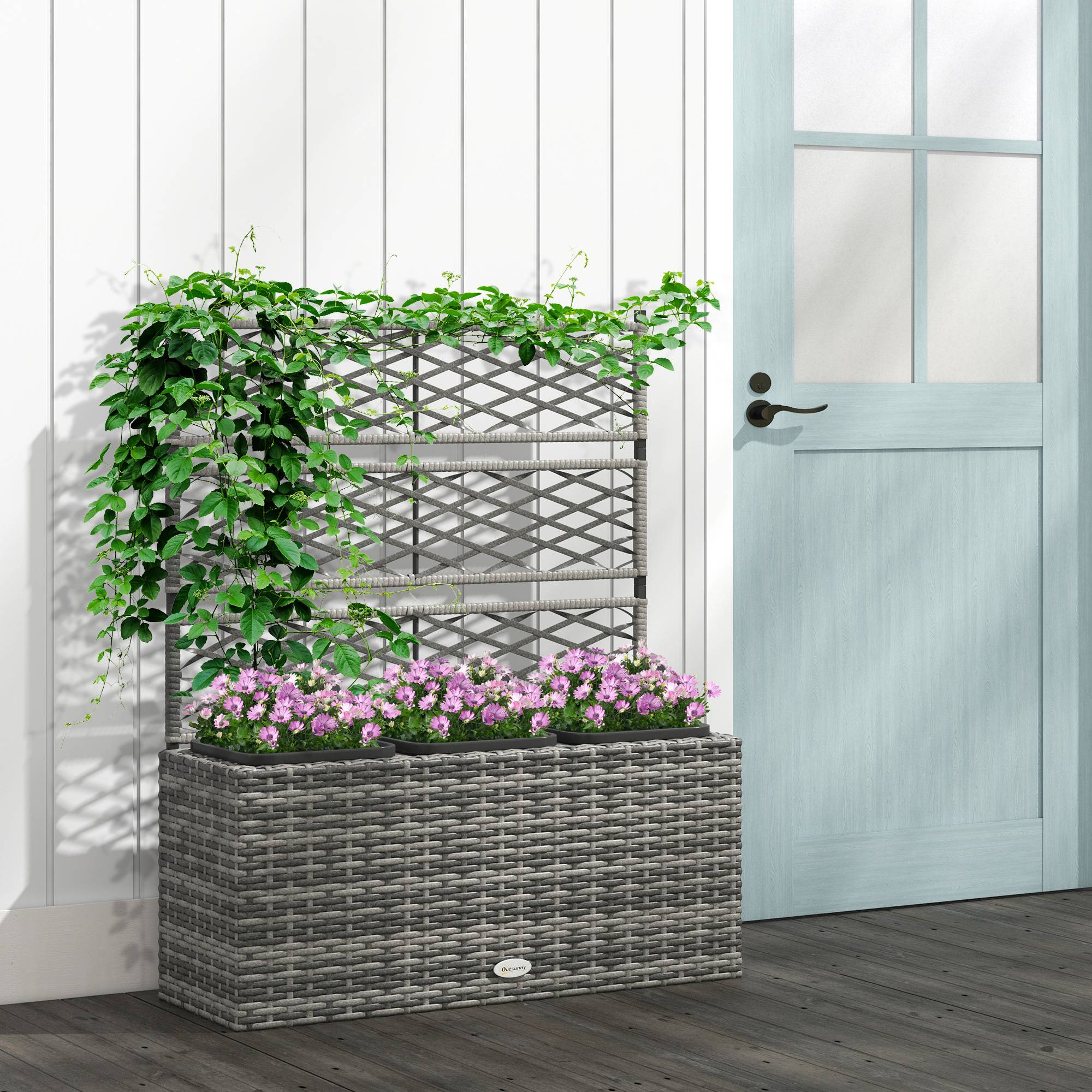 Jardinière avec treillis résine tressée et acier naturel 84 x 30 x 107 cm - PANGIVO - Image 3