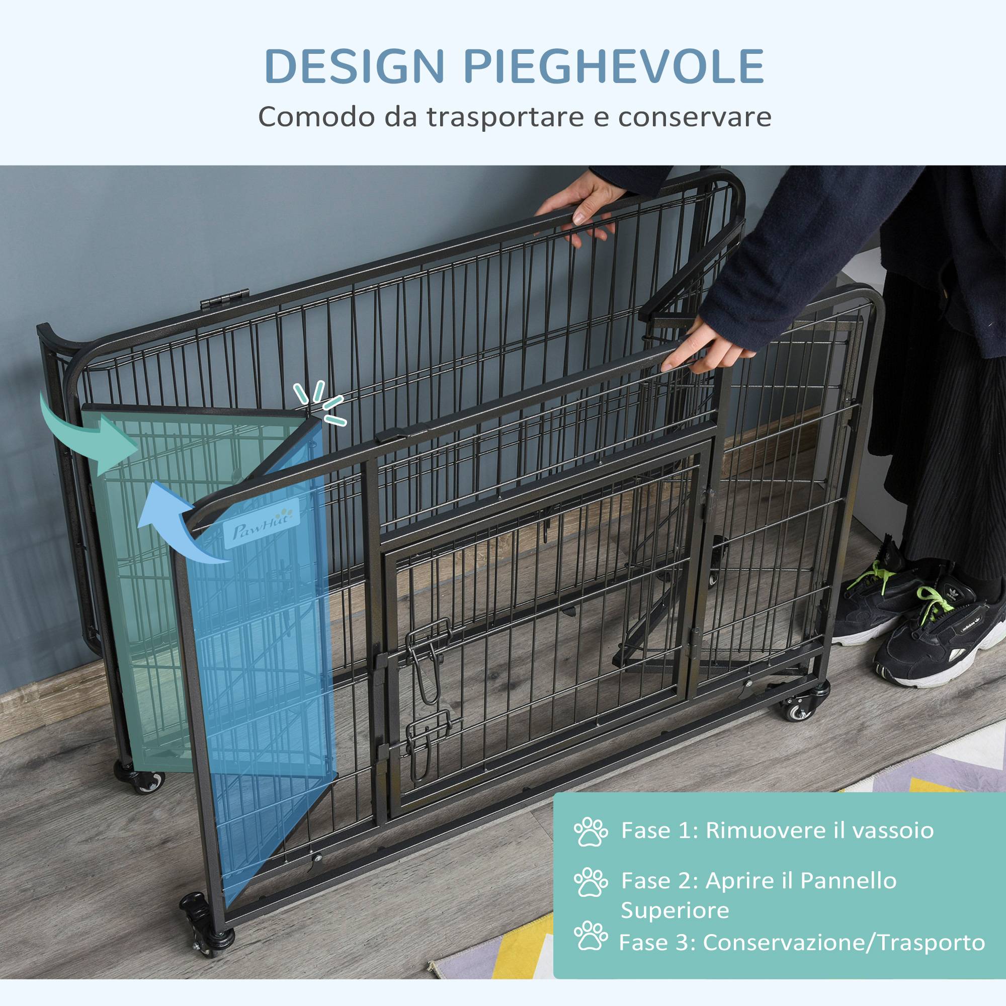ComfortXL - Cage pour chien acier pliable 94 x 58 x 69,5 cm grise double porte à roulettes - ComfortXL Outdoor Living - Image 9