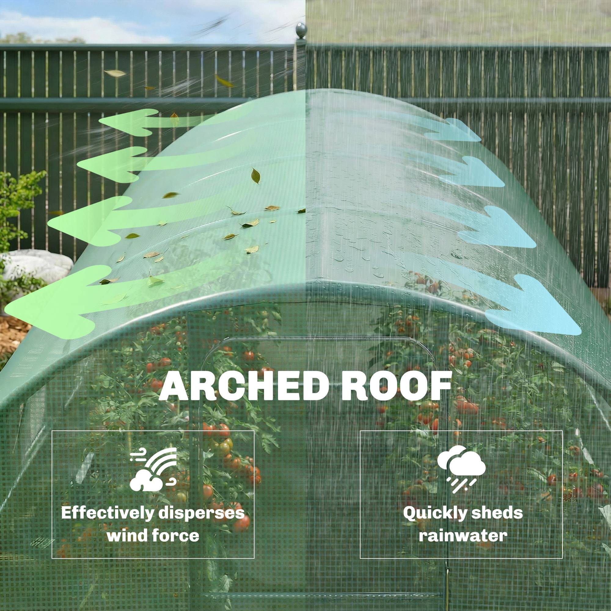 Outsunny - Serre tunnel de jardin - 12m², 295x400x200cm - porte et 8 fenêtres - bâche PE haute densité 140 g/m² - pour extérieur - vert - Outsunny - Image 4