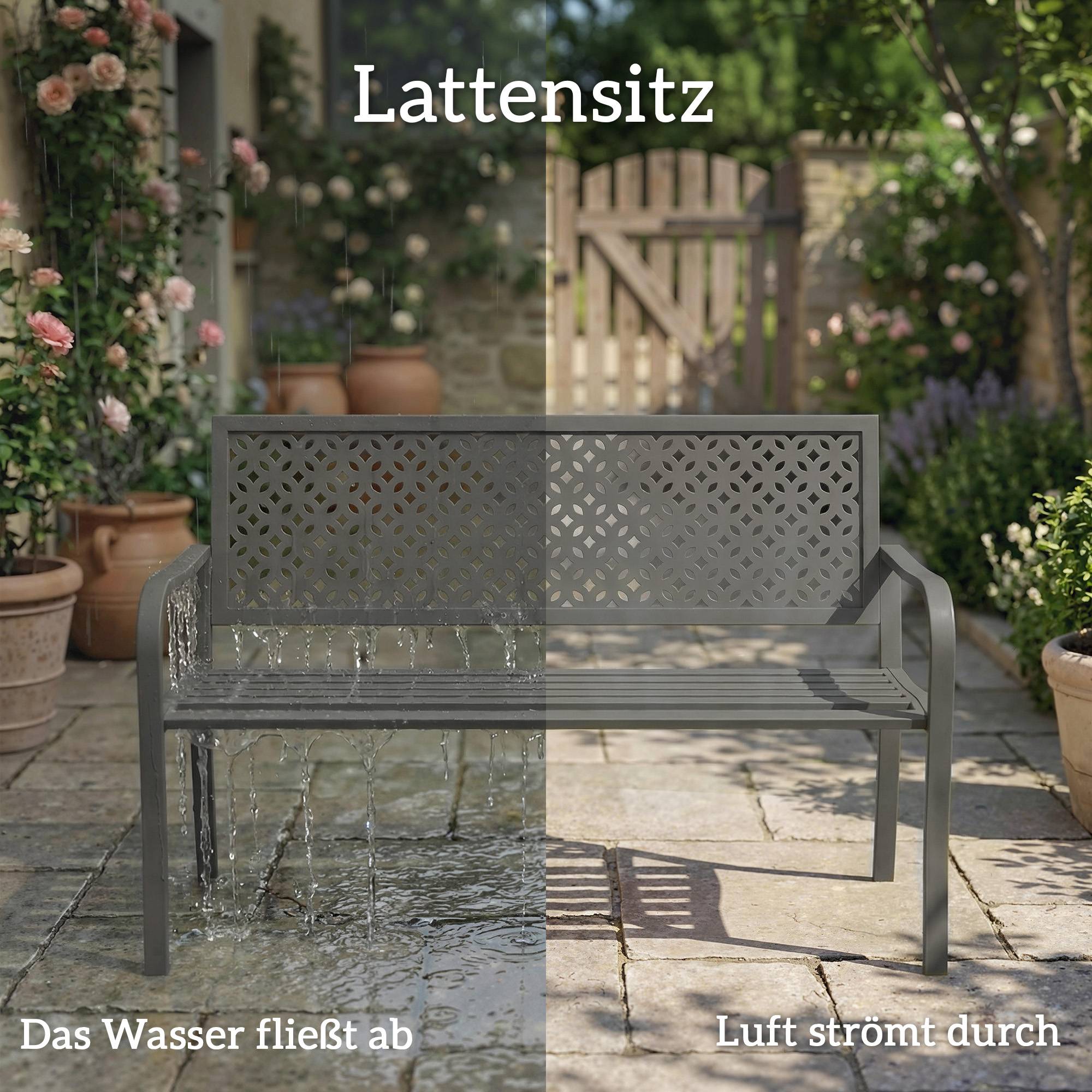 Banc de jardin 2 places en métal résistant à la rouille, dossier géométrique, capacité 240 kg, meuble extérieur - Image 8