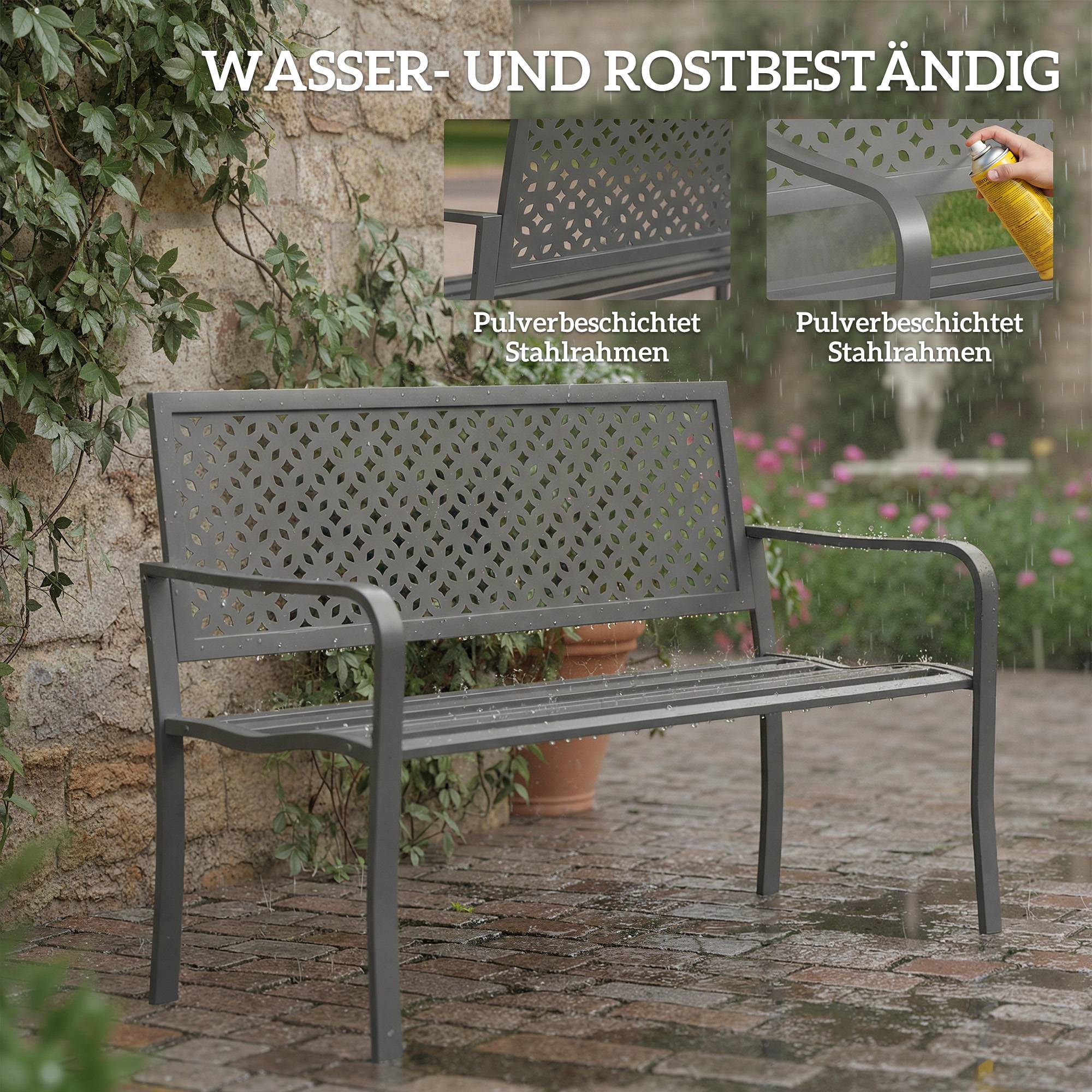 Banc de jardin 2 places en métal résistant à la rouille, dossier géométrique, capacité 240 kg, meuble extérieur - Image 4