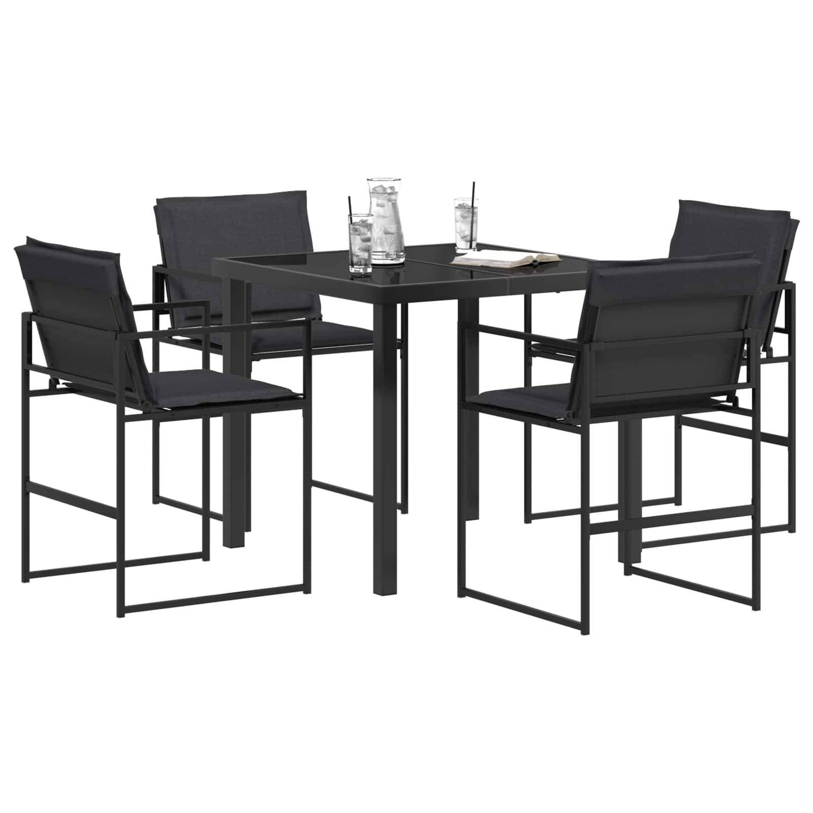 Ensemble de salle à manger acier et textilène noir et gris 80 x 80 x 73 cm - PANGIVO - Image 3