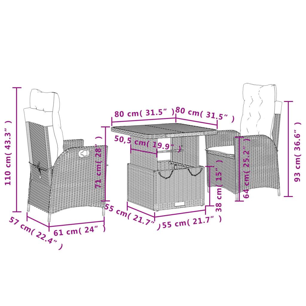 Ensemble repas 3 pcs résine tressée fauteuils relax table relevable beige – ComfortXL Outdoor Living - Image 8