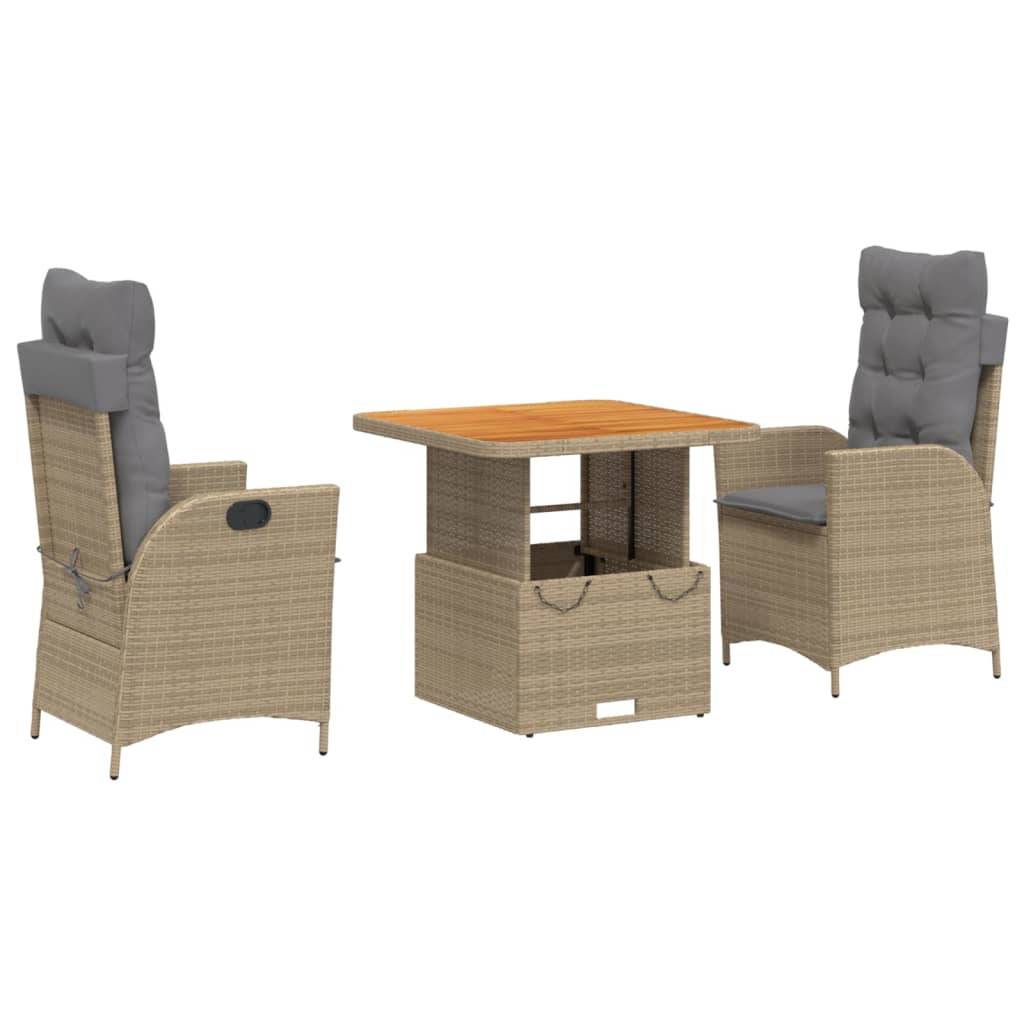Ensemble repas 3 pcs résine tressée fauteuils relax table relevable beige – ComfortXL Outdoor Living - Image 2