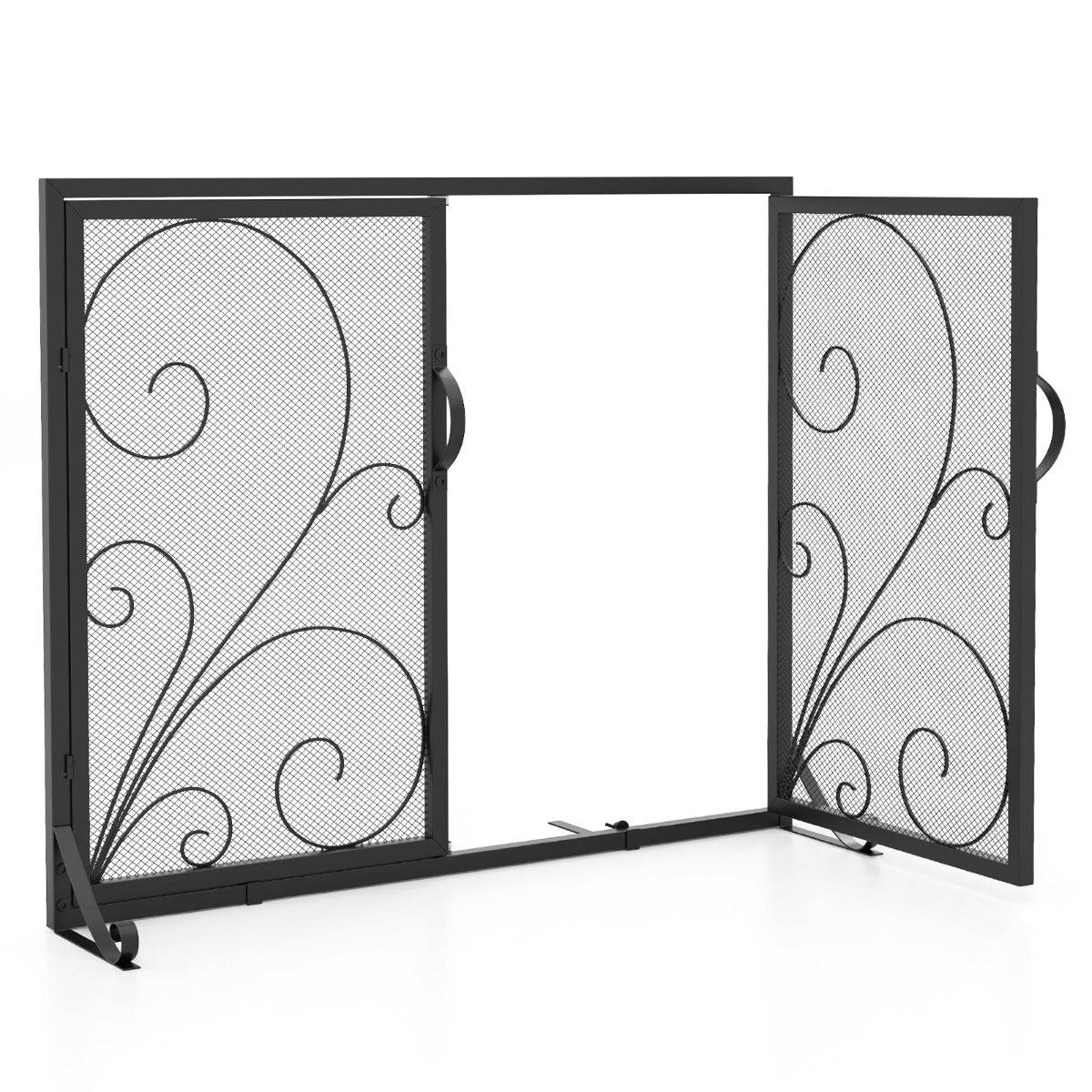 Helloshop26 - Écran de cheminée à double porte écran de protection pour foyer ouvert panneaux magnétiques supports arrière et avant pare-étincelles noir - Image 1