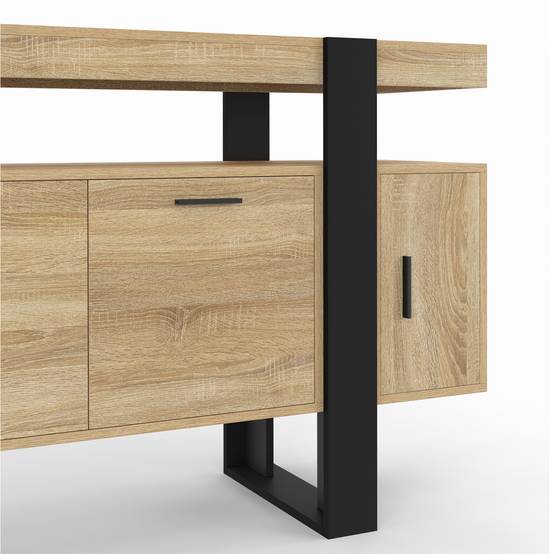 Buffet 140 cm PHOENIX 4 portes bois et noir - Image 6